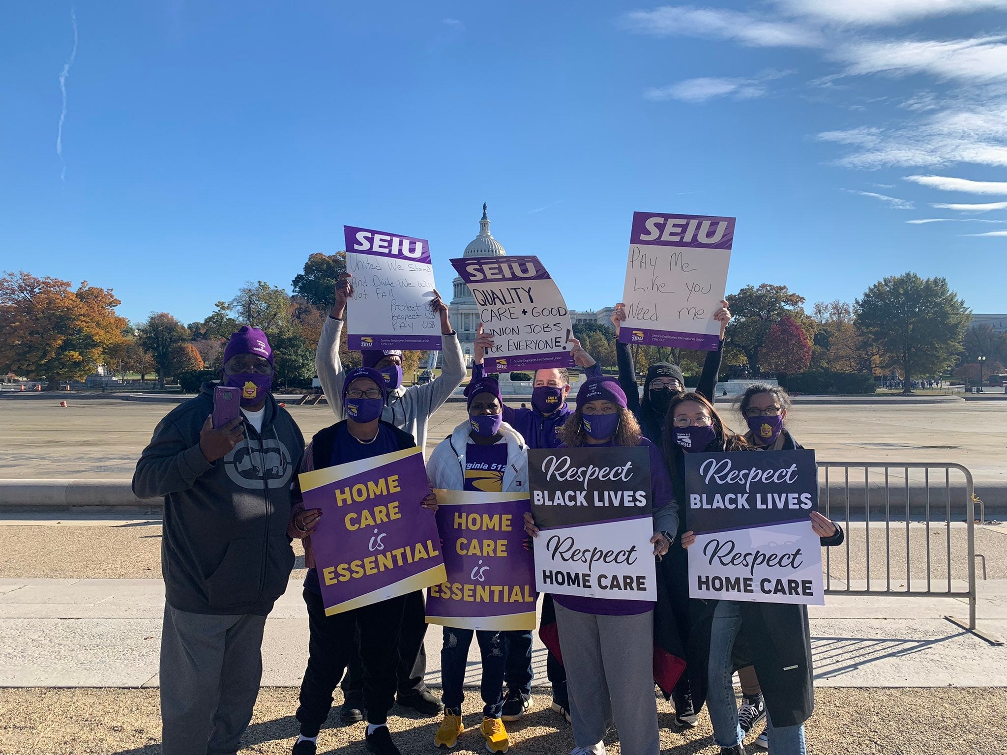 care workers demonstrating in front of capitol