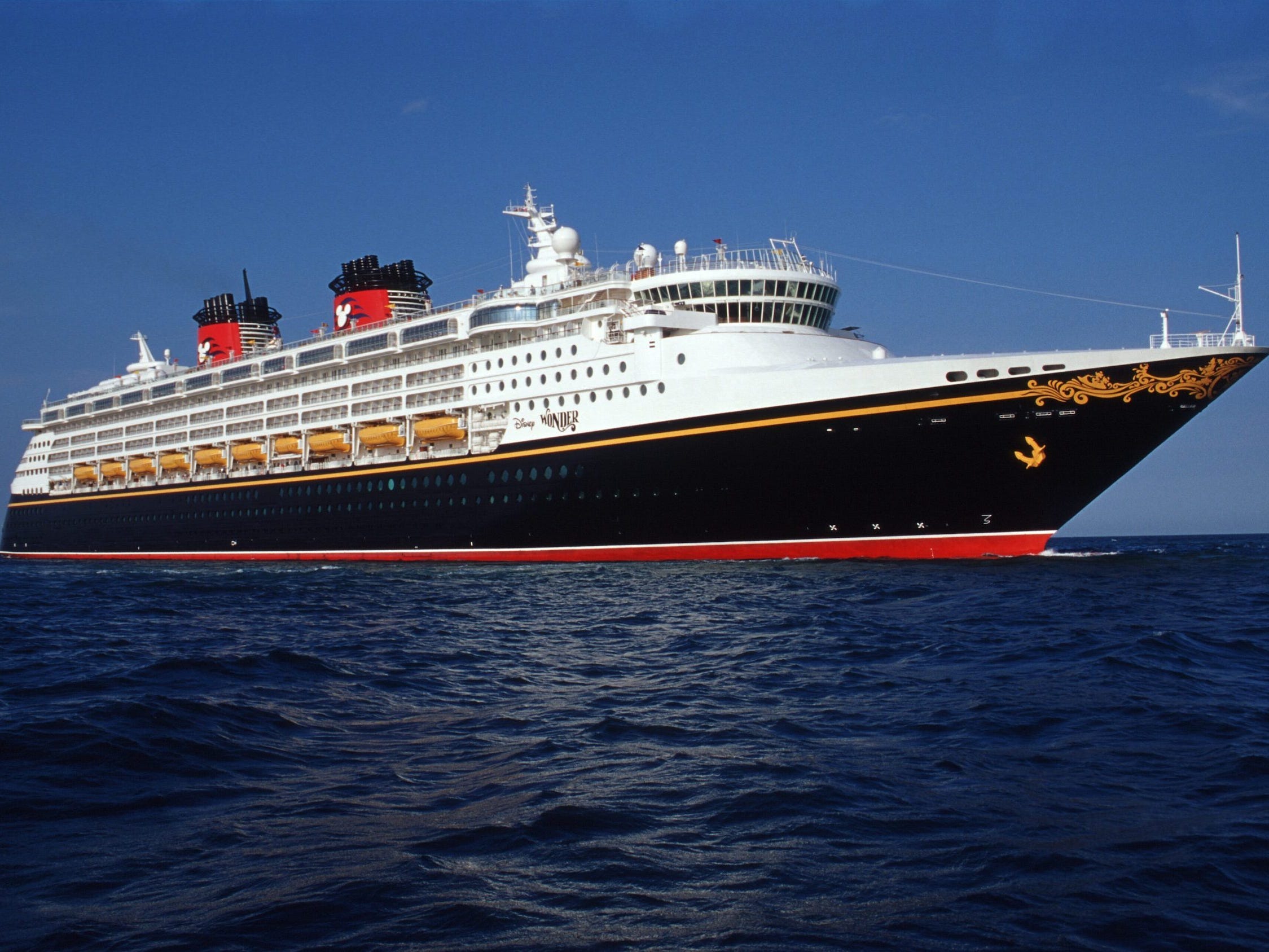 the Disney Wonder cruise ship at sea