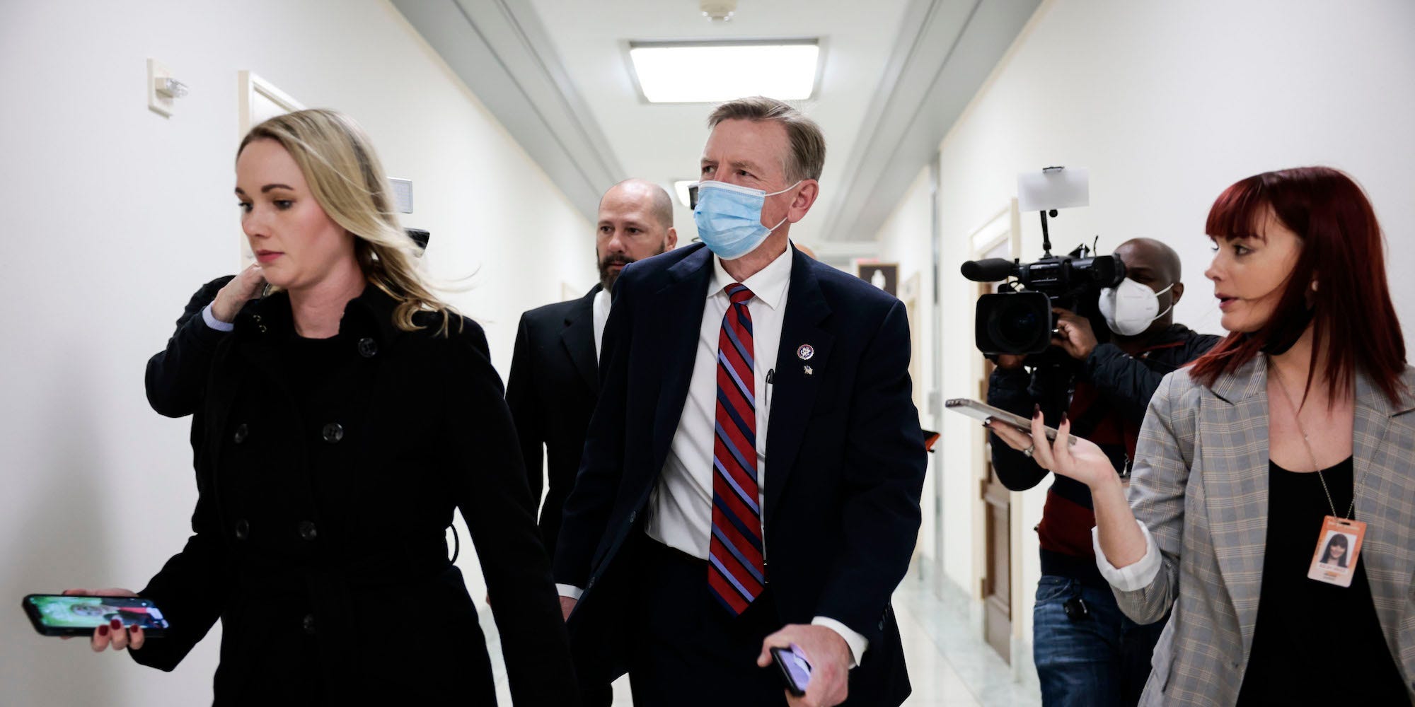 Republican Rep. Paul Gosar of Arizona arrives to his office on Capitol Hill on November 17, 2021.