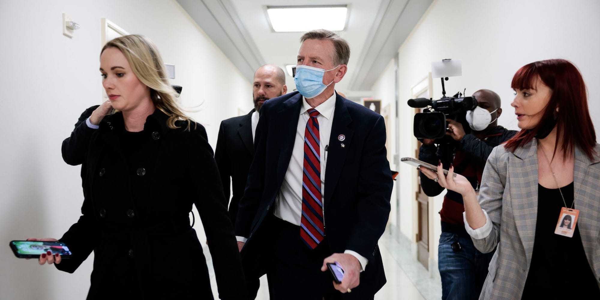 Republican Rep. Paul Gosar of Arizona arrives to his office on Capitol Hill on November 17, 2021.