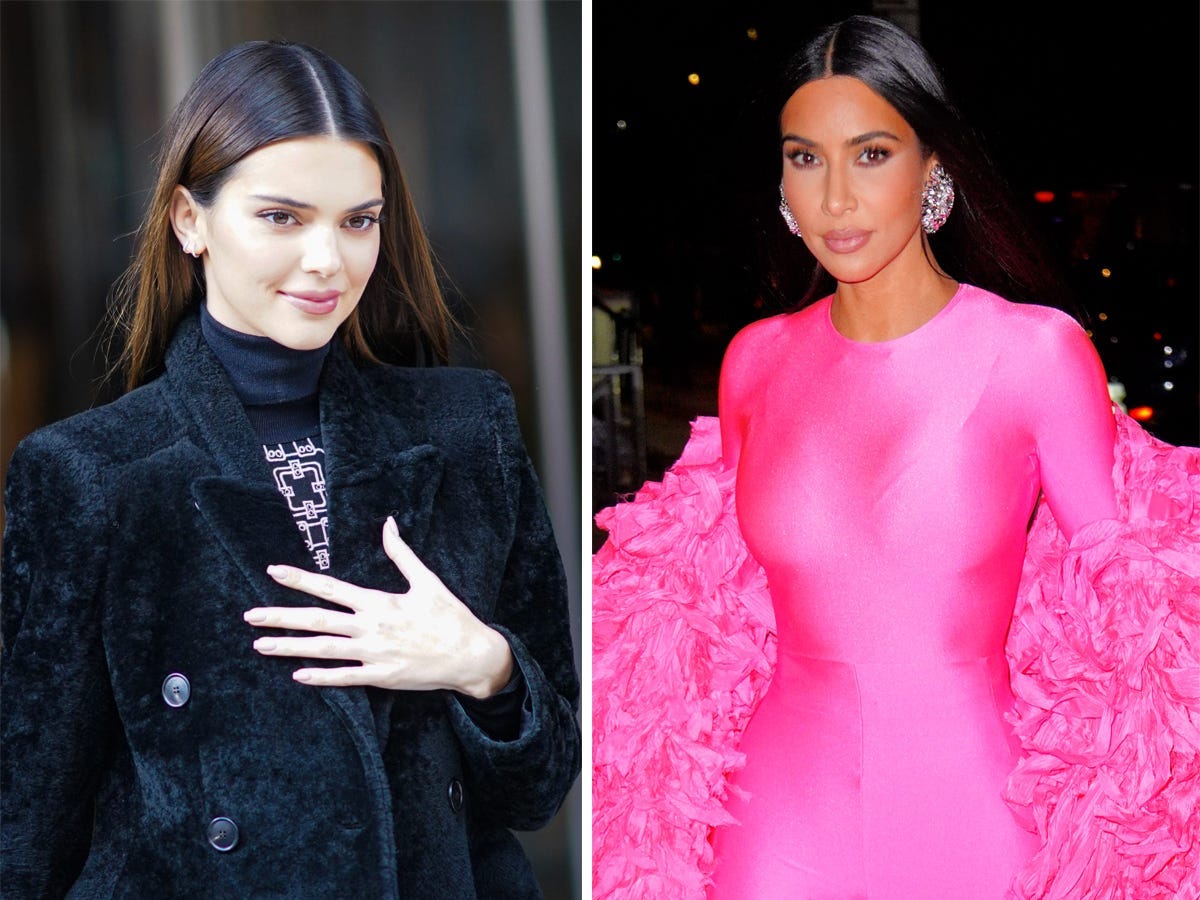 A side-by-side of Kendall Jenner and Kim Kardashian.