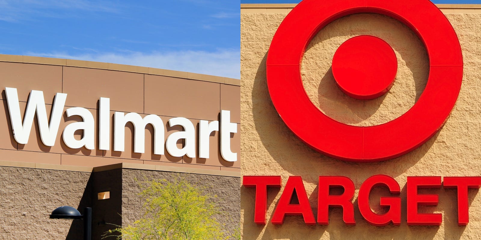 exterior of Walmart and target side by side