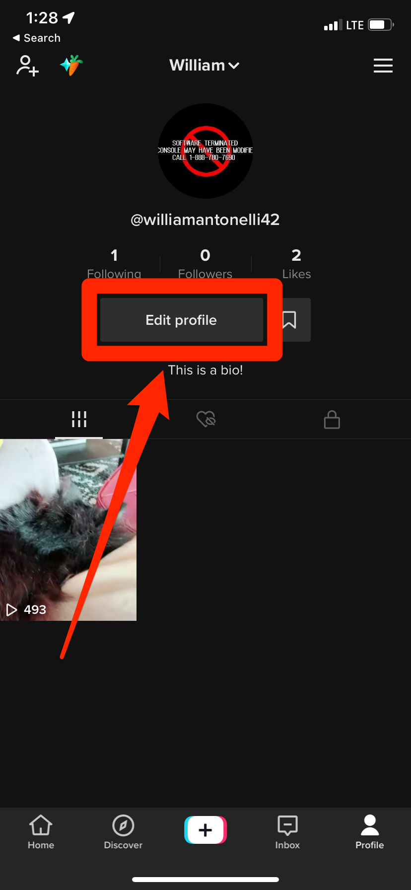 The Edit profile button on a TikTok user's profile page.