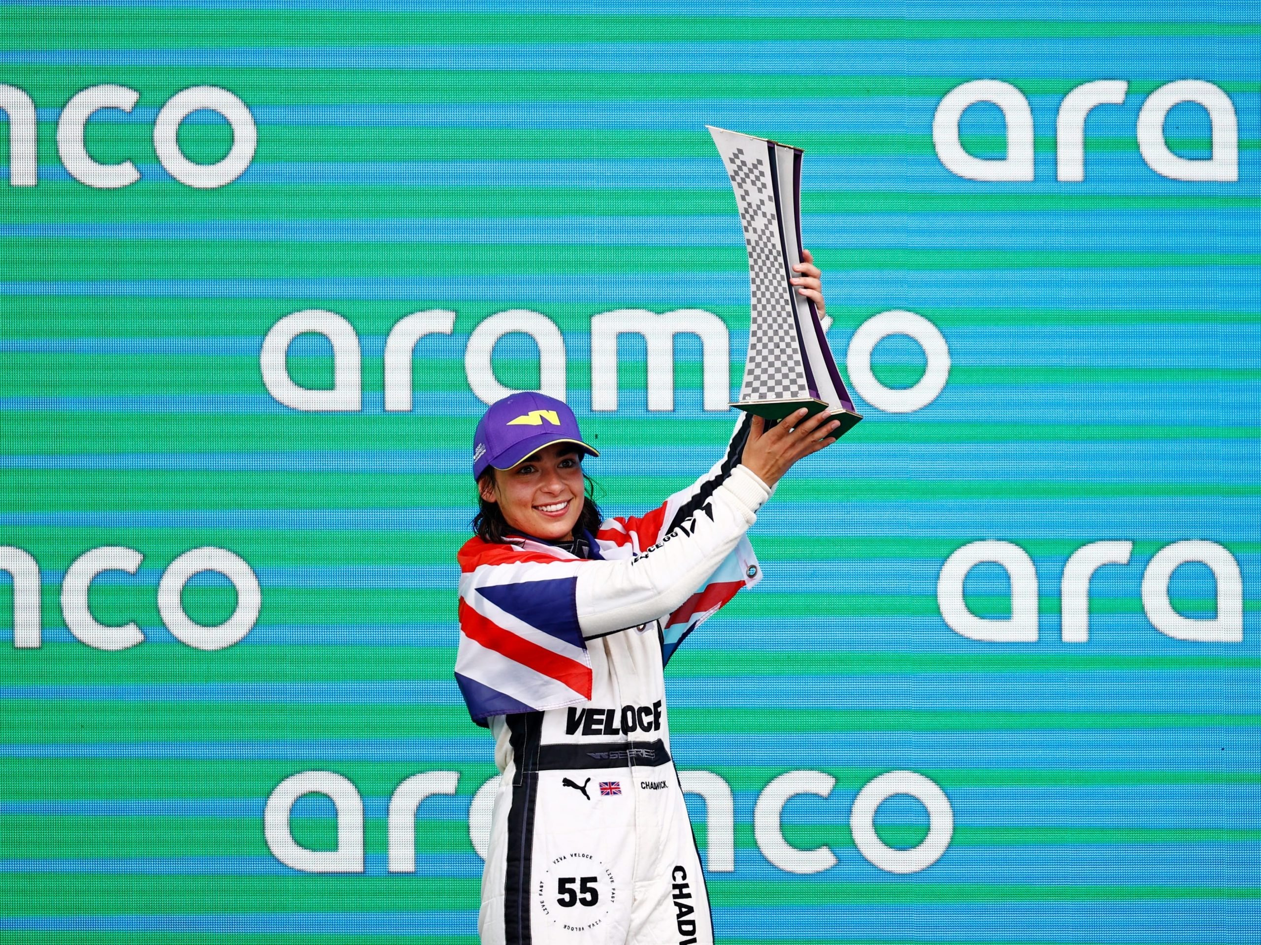 Jamie Chadwick celebrates winning the 2021 W Series Championship