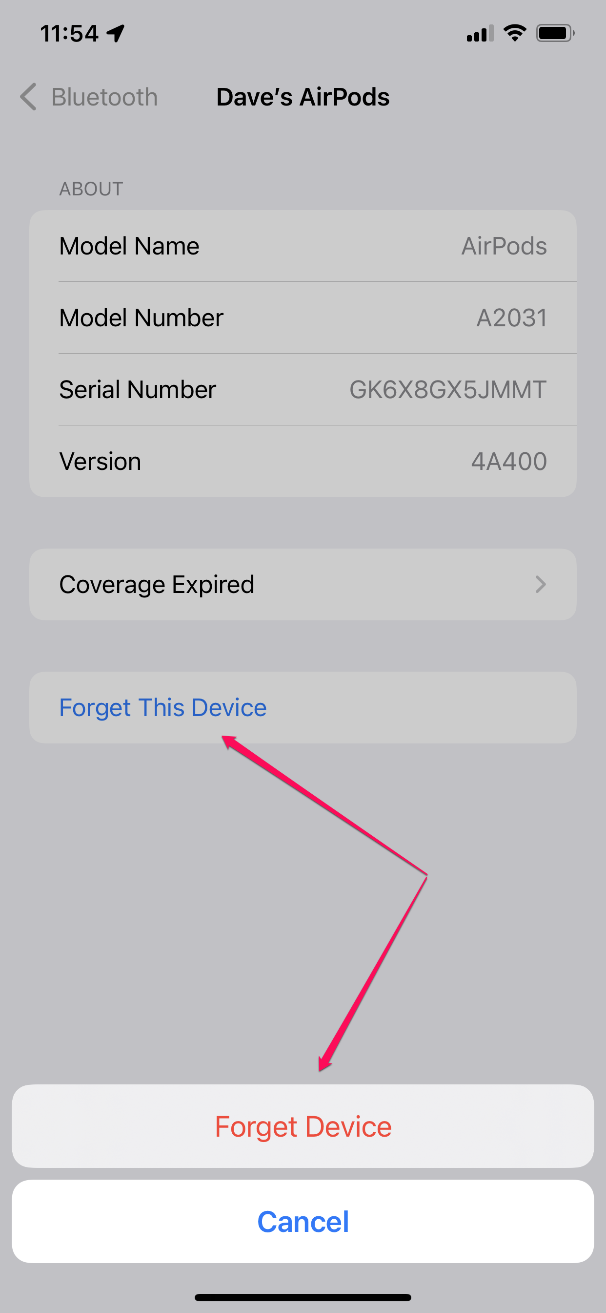 AirPods settings on the iPhone.