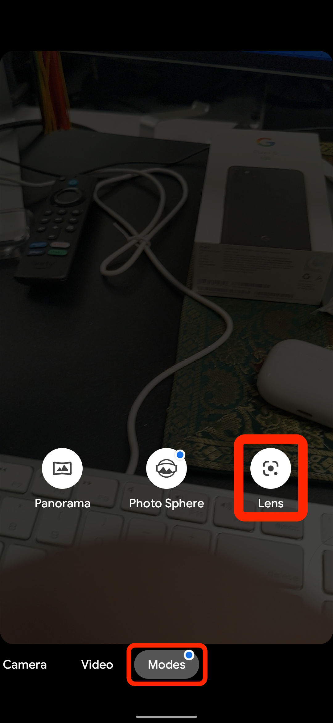 The menu in the Android camera app that lets you activate Google Lens.