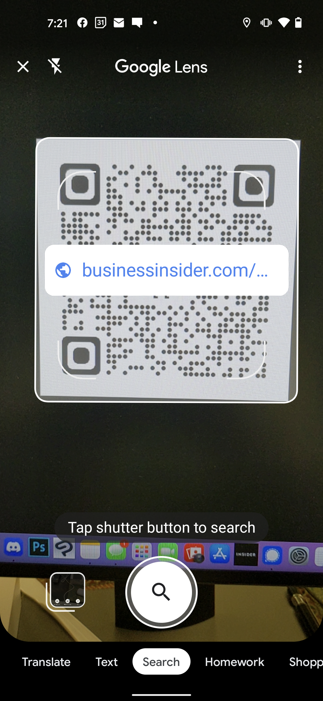 Scanning a QR code on an Android device with Google Lens.