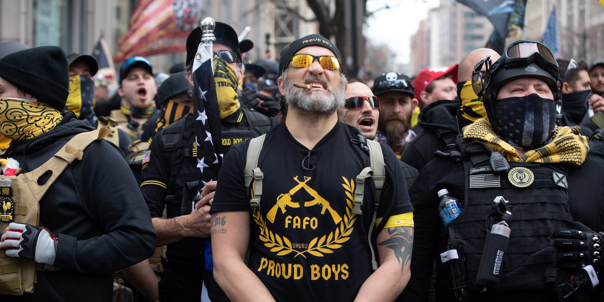 Proud Boys march in support of former President Donald Trump in Washington, DC on December 12, 2020.