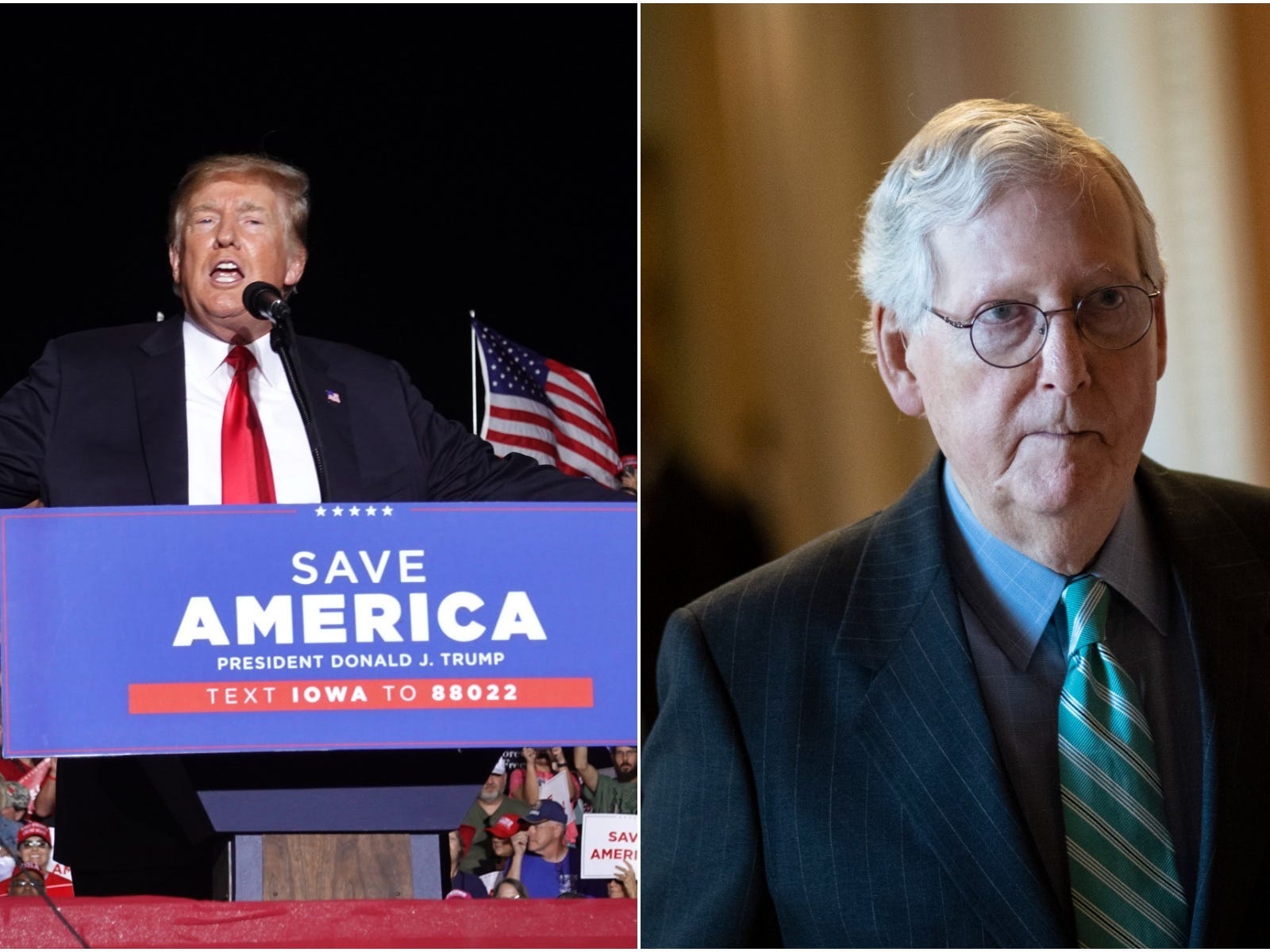 Former President Donald Trump (L), Senate Minority Leader Mitch McConnell (R).