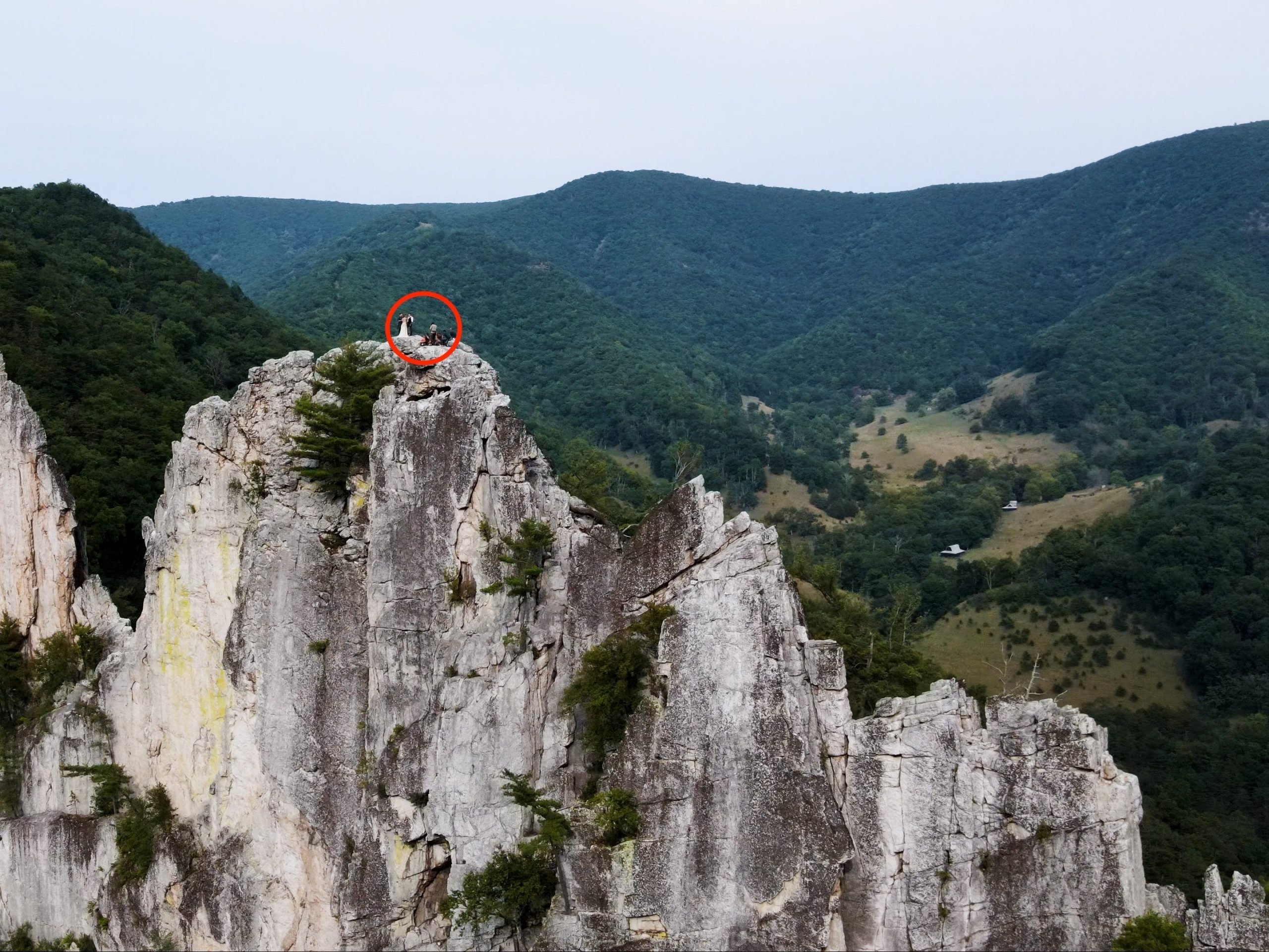 Dawn LeBlond and Christian Lopez at the summit of Seneca Rocks.