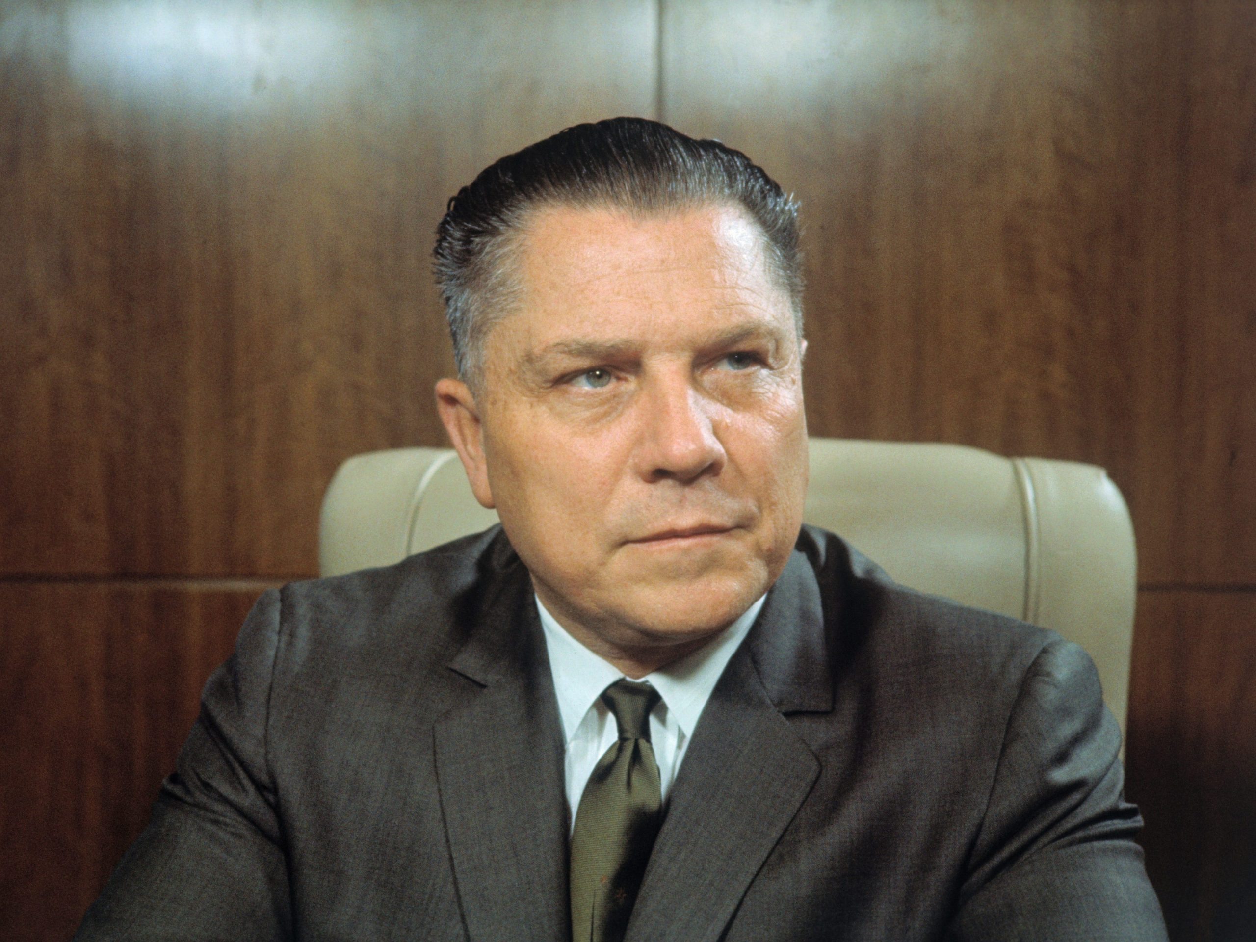 Closeups of James Hoffa, president of the teamsters union.