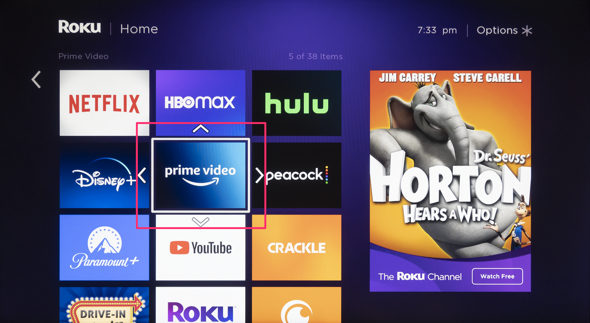 Screenshot of highlighted app on Roku channel screen