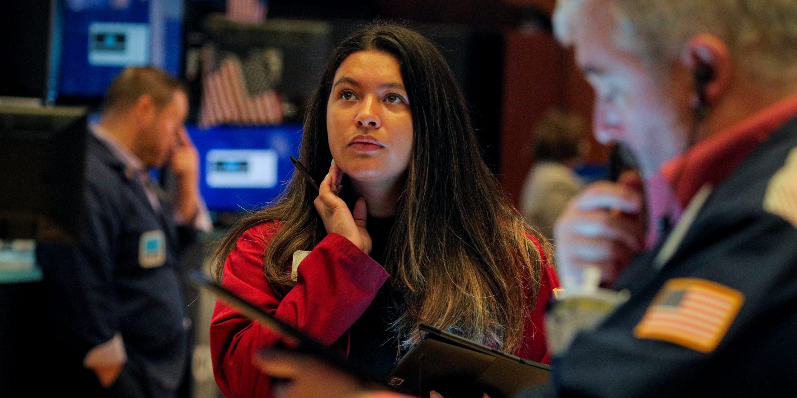 US stock trader Wall Street stock exchange woman