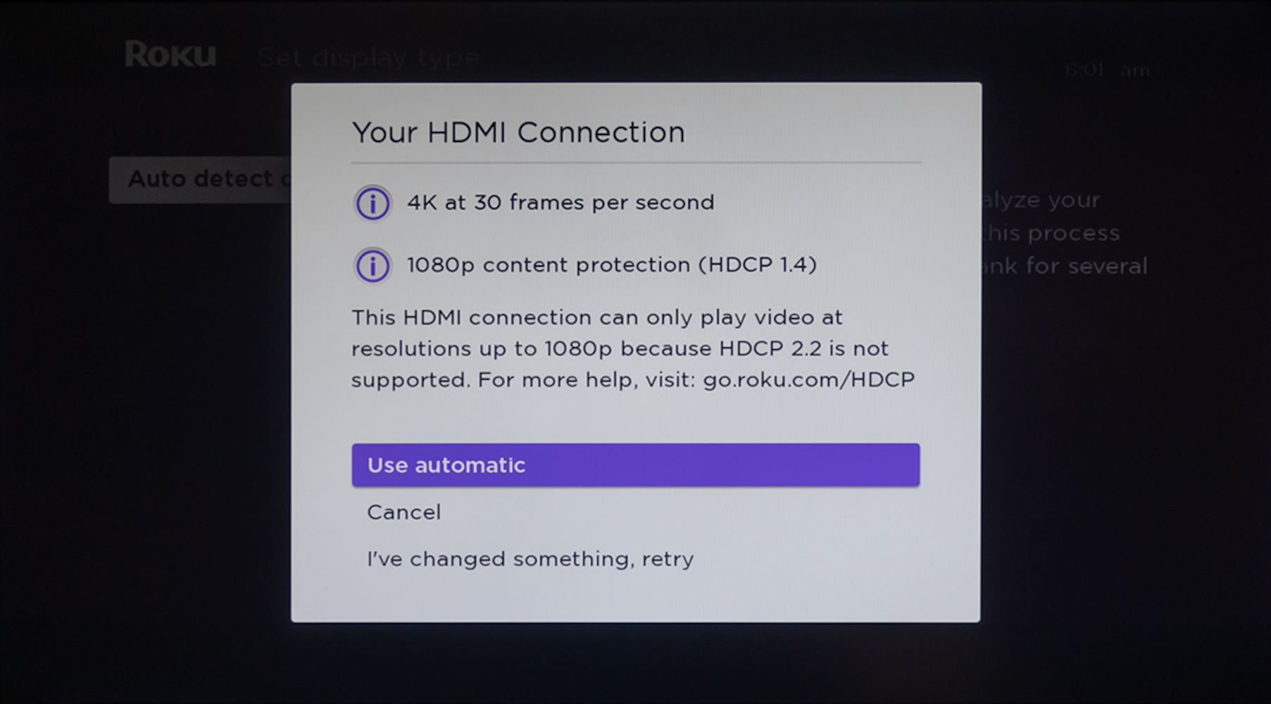 Screenshot of the Roku setup screen