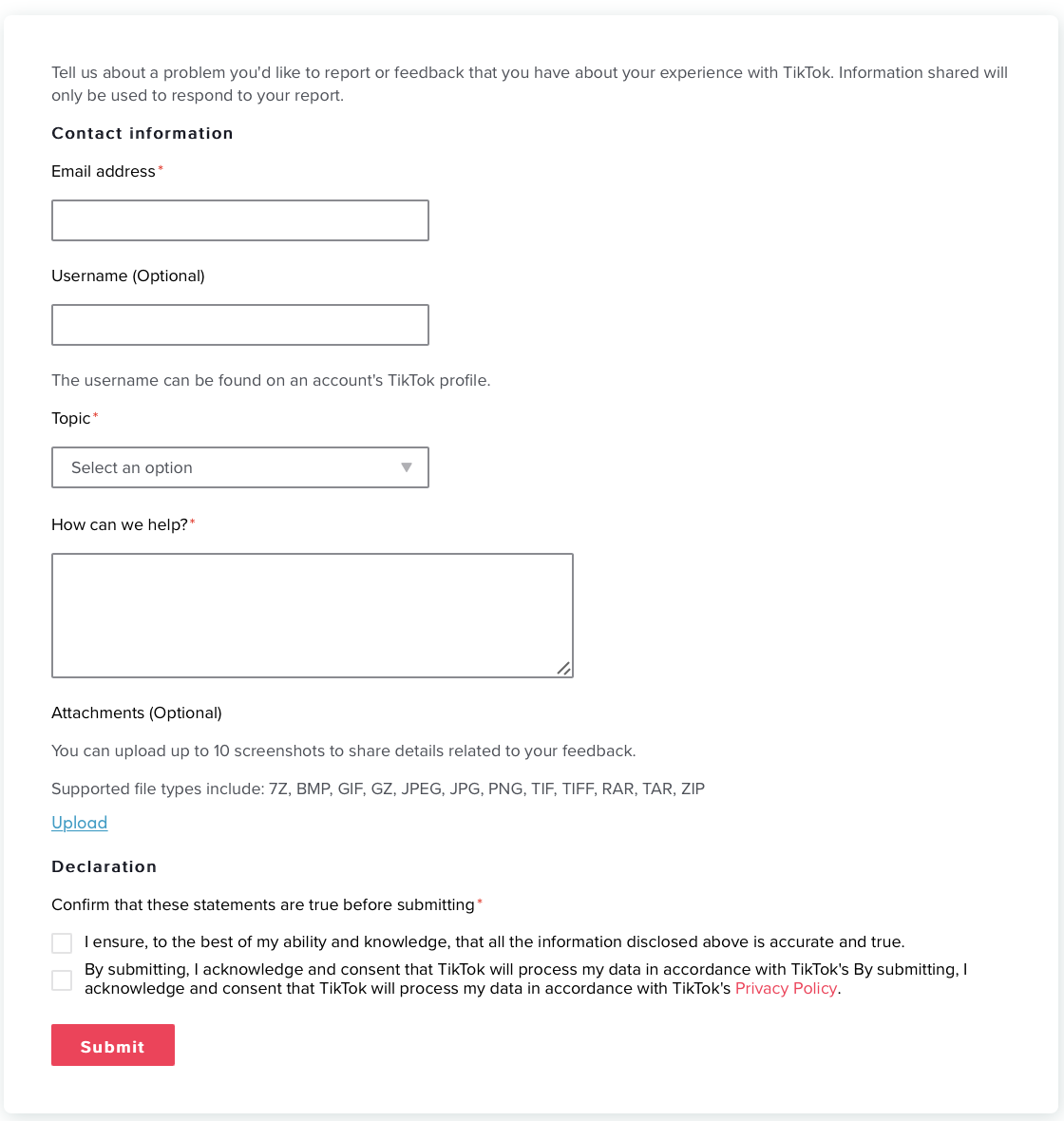 tiktok feedback form