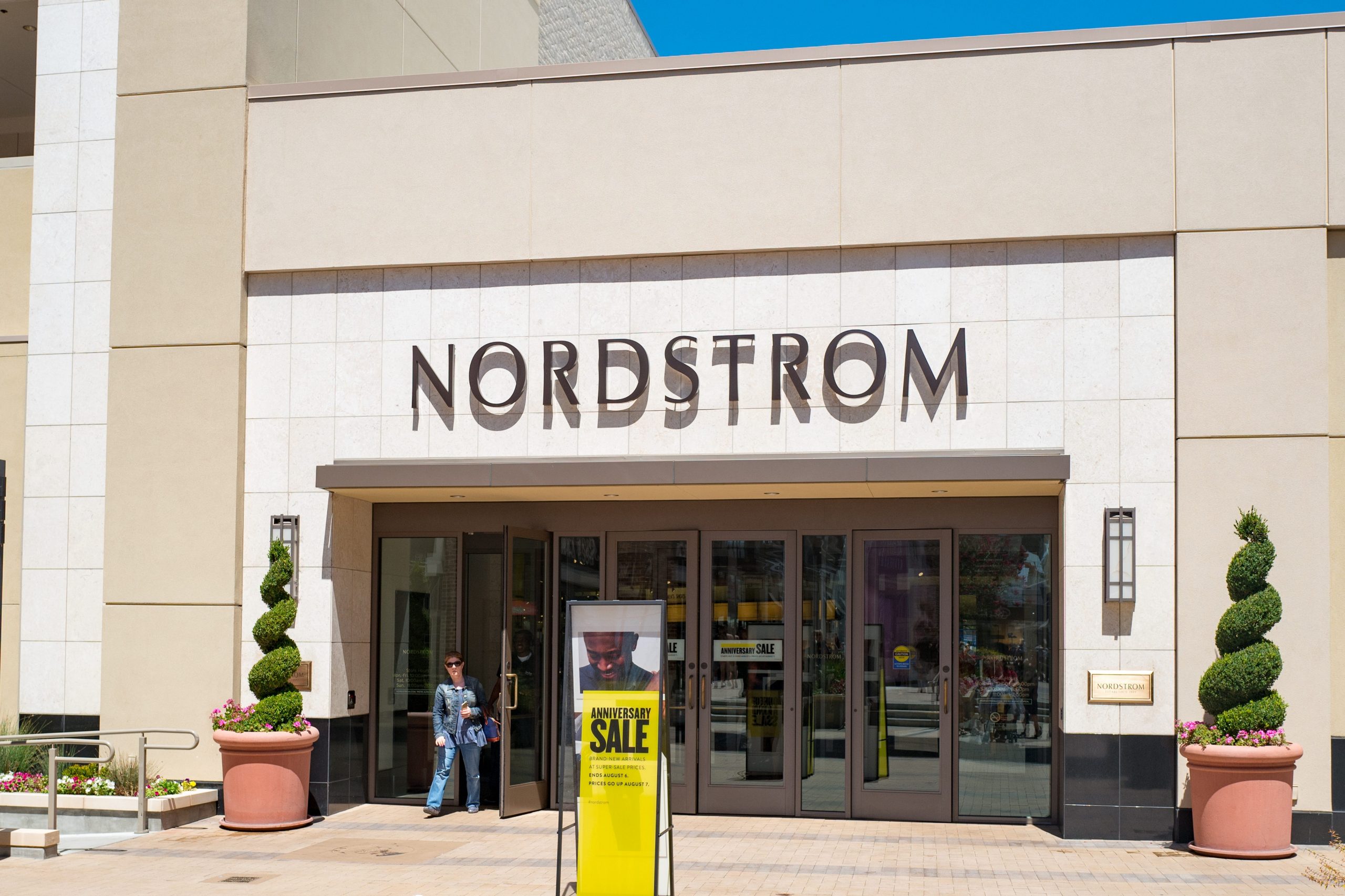 Nordstrom department store, with logo and signage, in the upscale Broadway Plaza shopping center in downtown Walnut Creek, California.