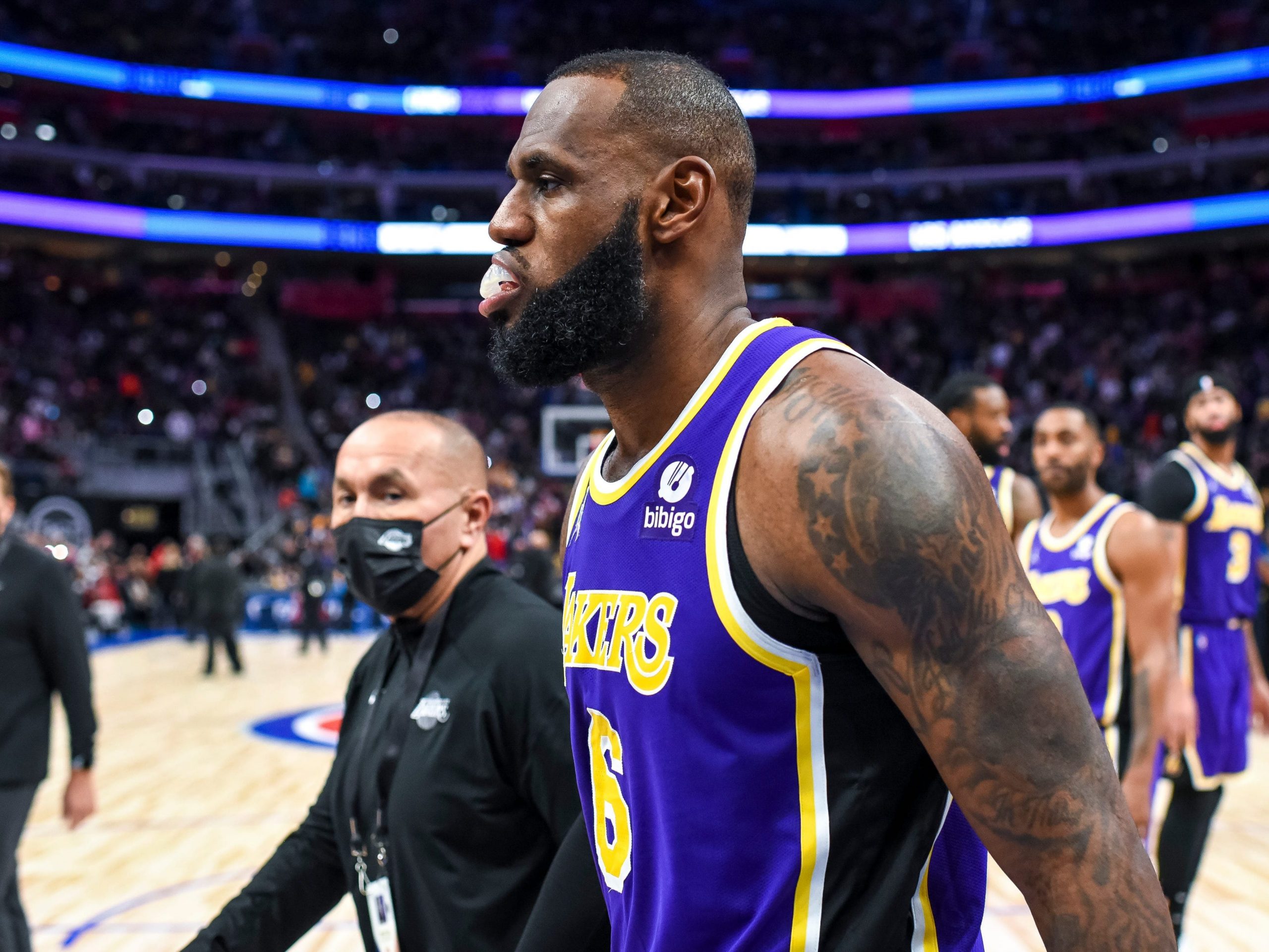 LeBron James is ejected during the Lakers v Pistons game