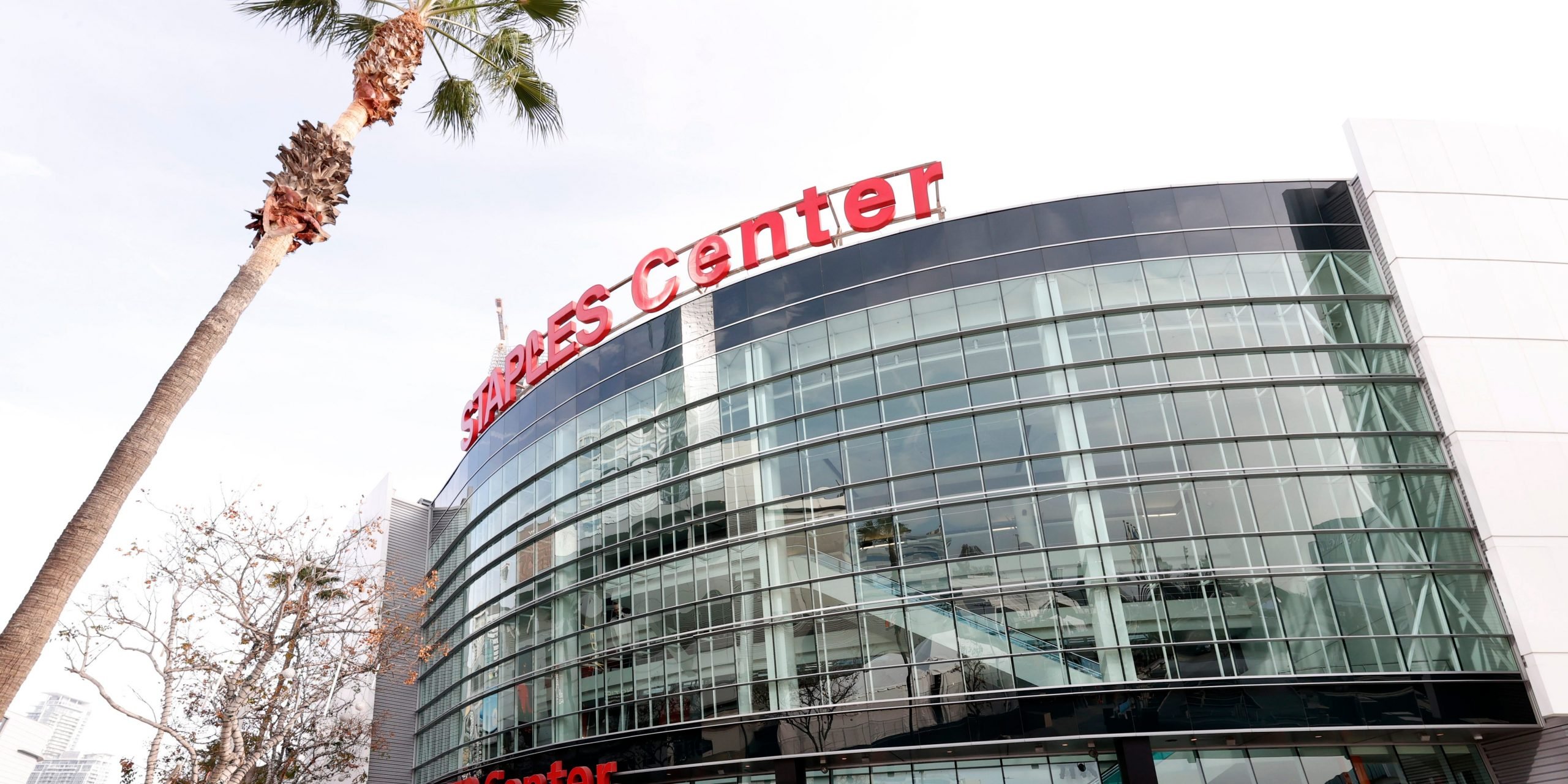 A general view of the exterior of the Staples Center on November 18, 2021 in Los Angeles, California. (