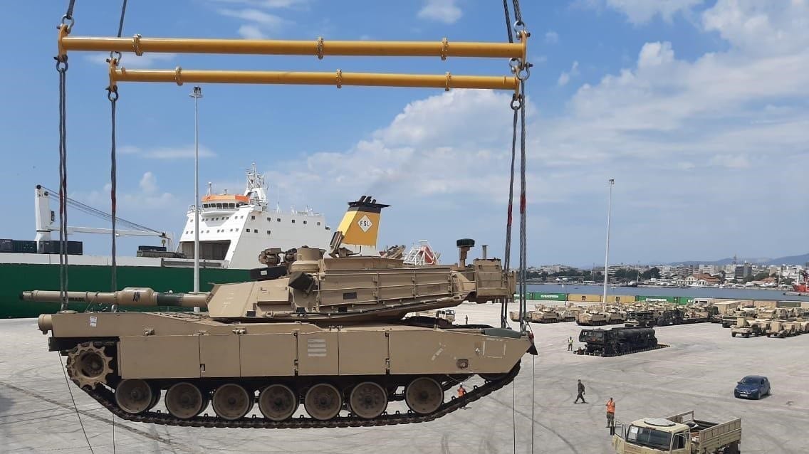US Army M1A2 tank in port at Alexandroupoli, Greece