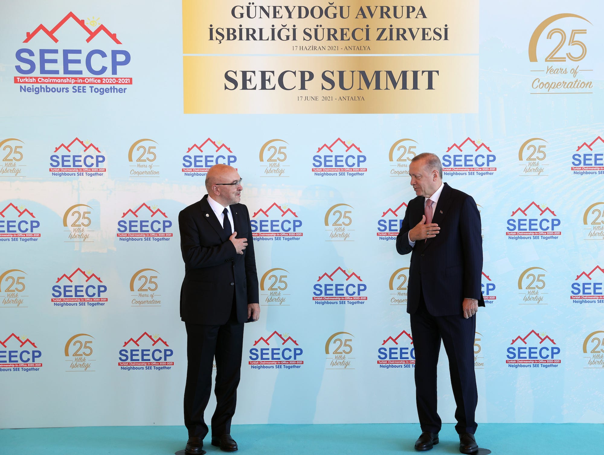 Turkey President Recep Tayyip Erdogan with Greece Deputy Minister of Foreign Affairs Kostas Fragogiannis