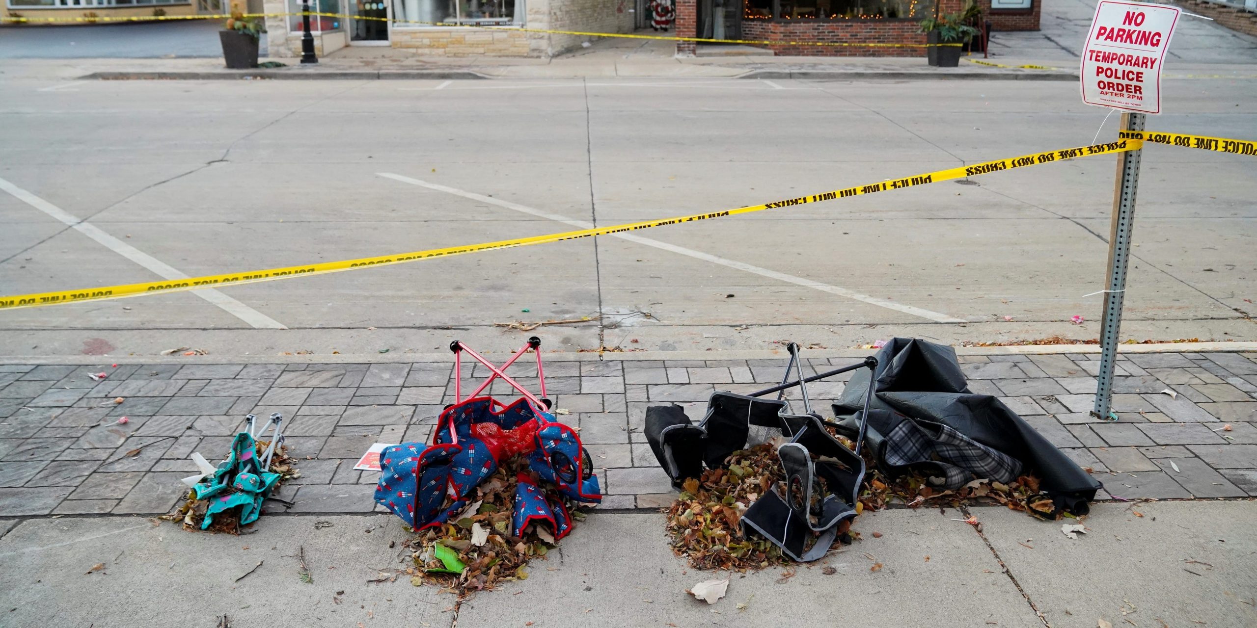 Overturned chairs in aftermath of Waukesha SUV crash.