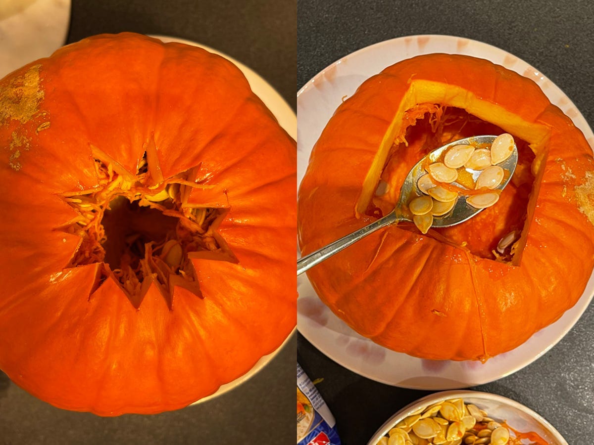 A scooped out pumpkin