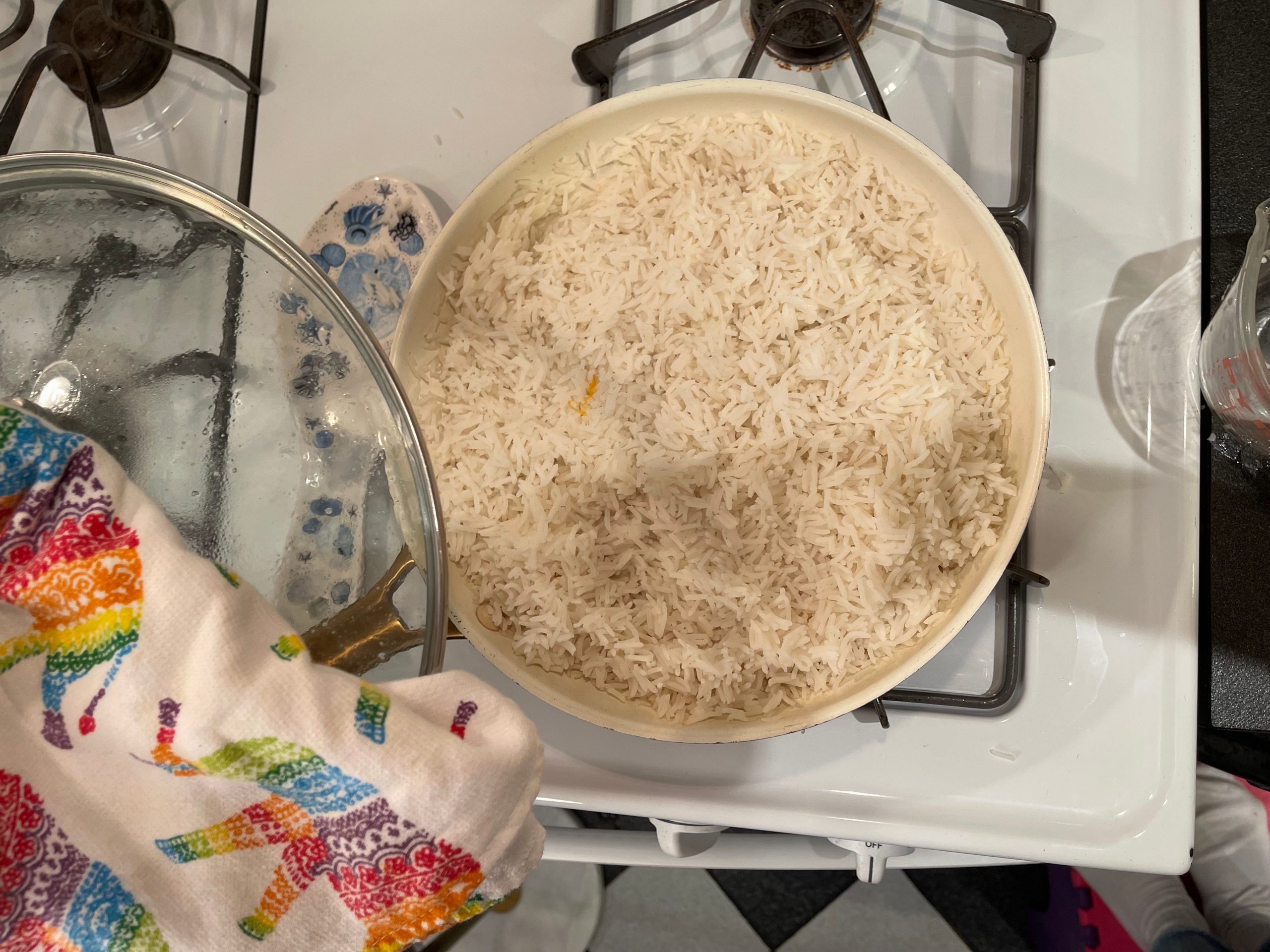 White rice in a saucepan.