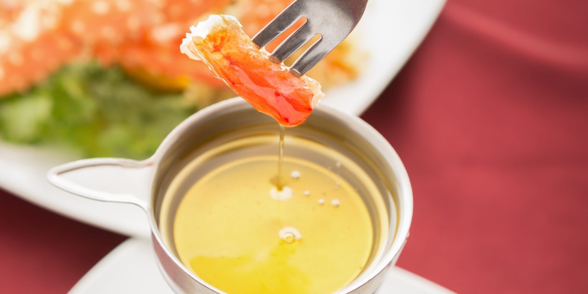 Crab dipped in clarified butter.