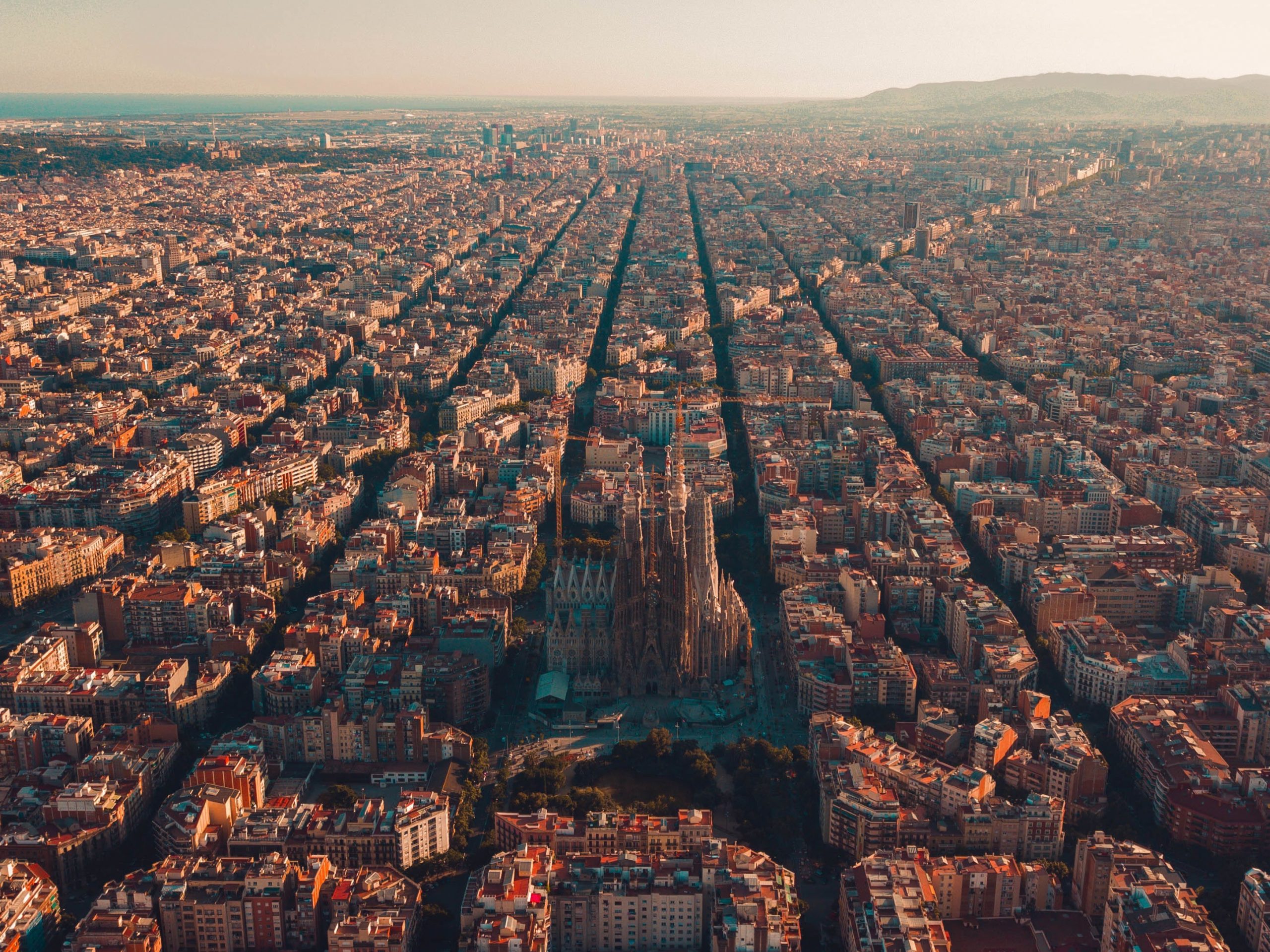 Aerial view of buildings in Barcelona, Spain