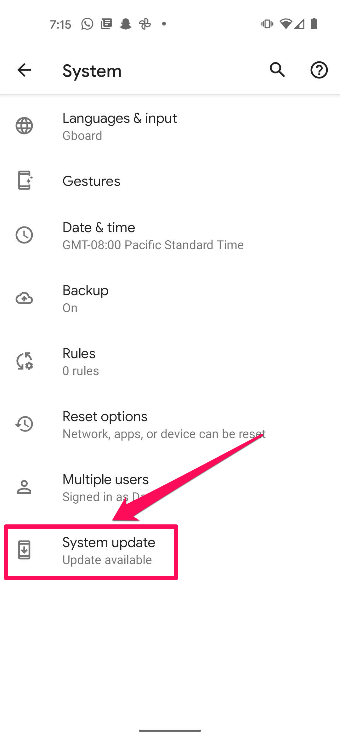 Settings app on Android