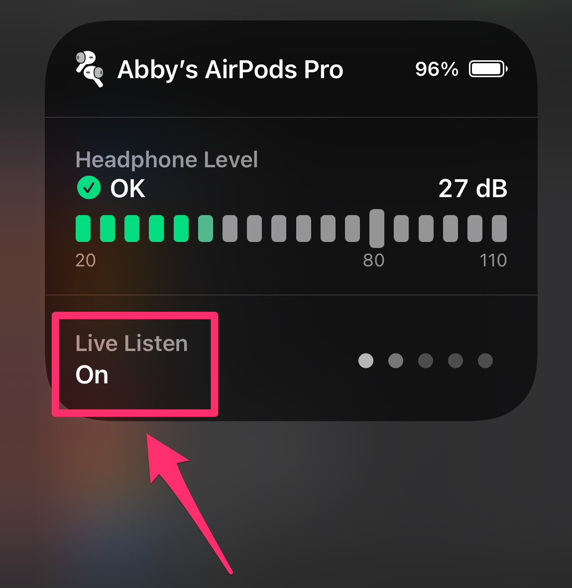 Screenshot of Hearing app with Live Listen highlighted