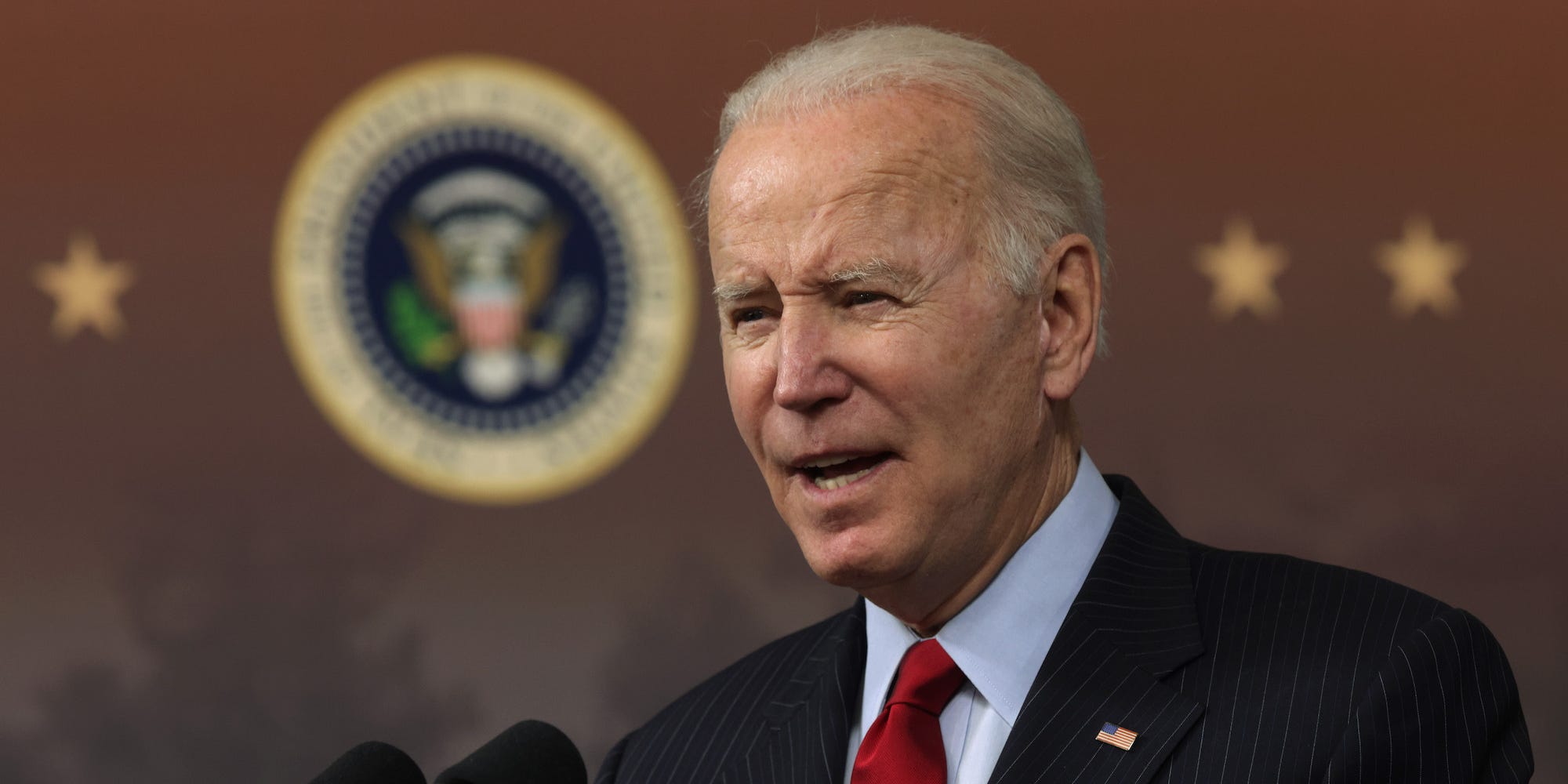 President Joe Biden speaks during an event at the Eisenhower Executive Office Building on November 23, 2021.