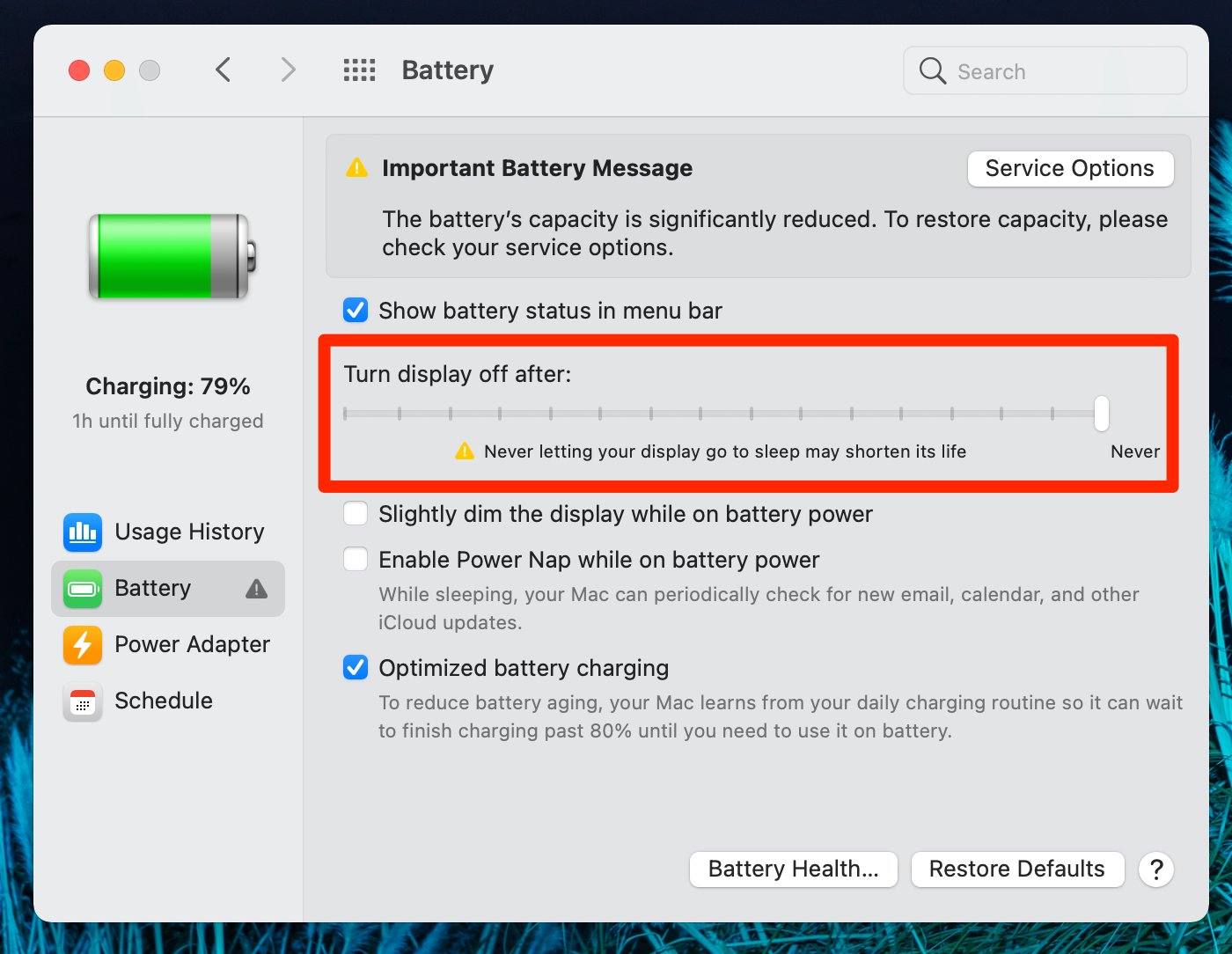 The Battery menu on a Mac.