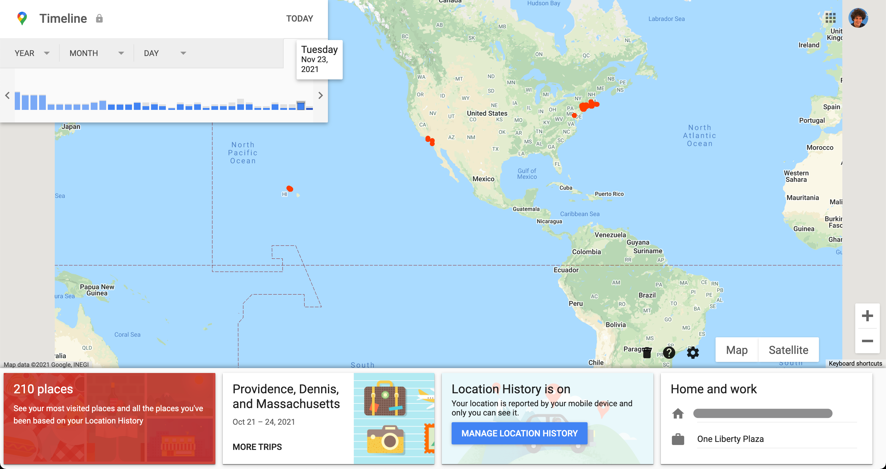 A Google Maps timeline, displayed on a computer.