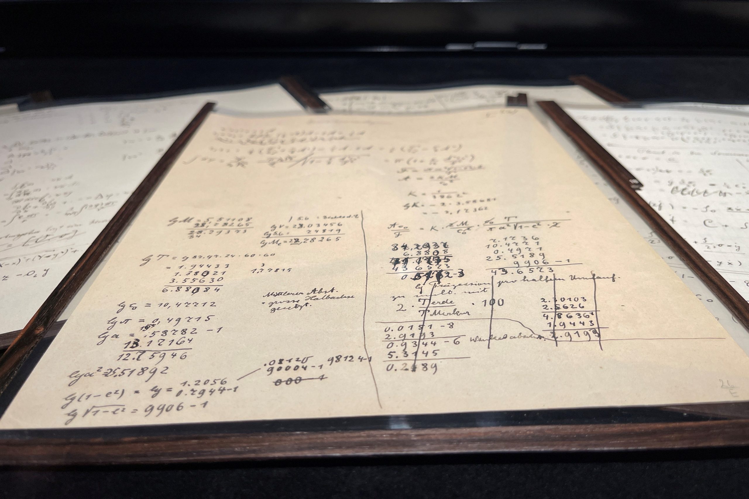 The Einstein-Besso manuscript on display before its auction at Christie's auction house in Paris.