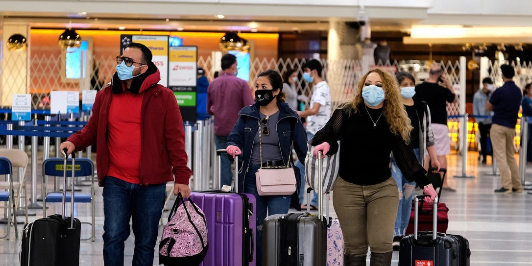 Travelers at LAX airport in December 2020