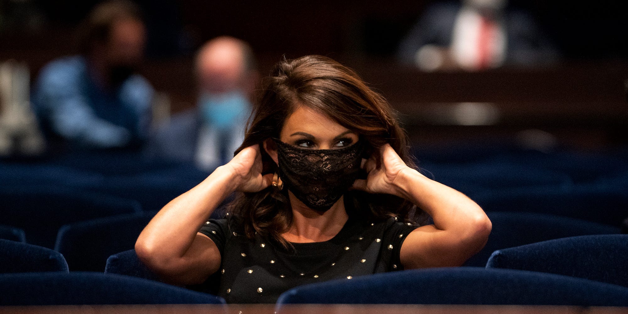 Rep. Lauren Boebert puts on a transparent mask after a reminder from Chairman Rep. Jerrold Nadler at a House Judiciary Committee hearing on October 21, 2021.