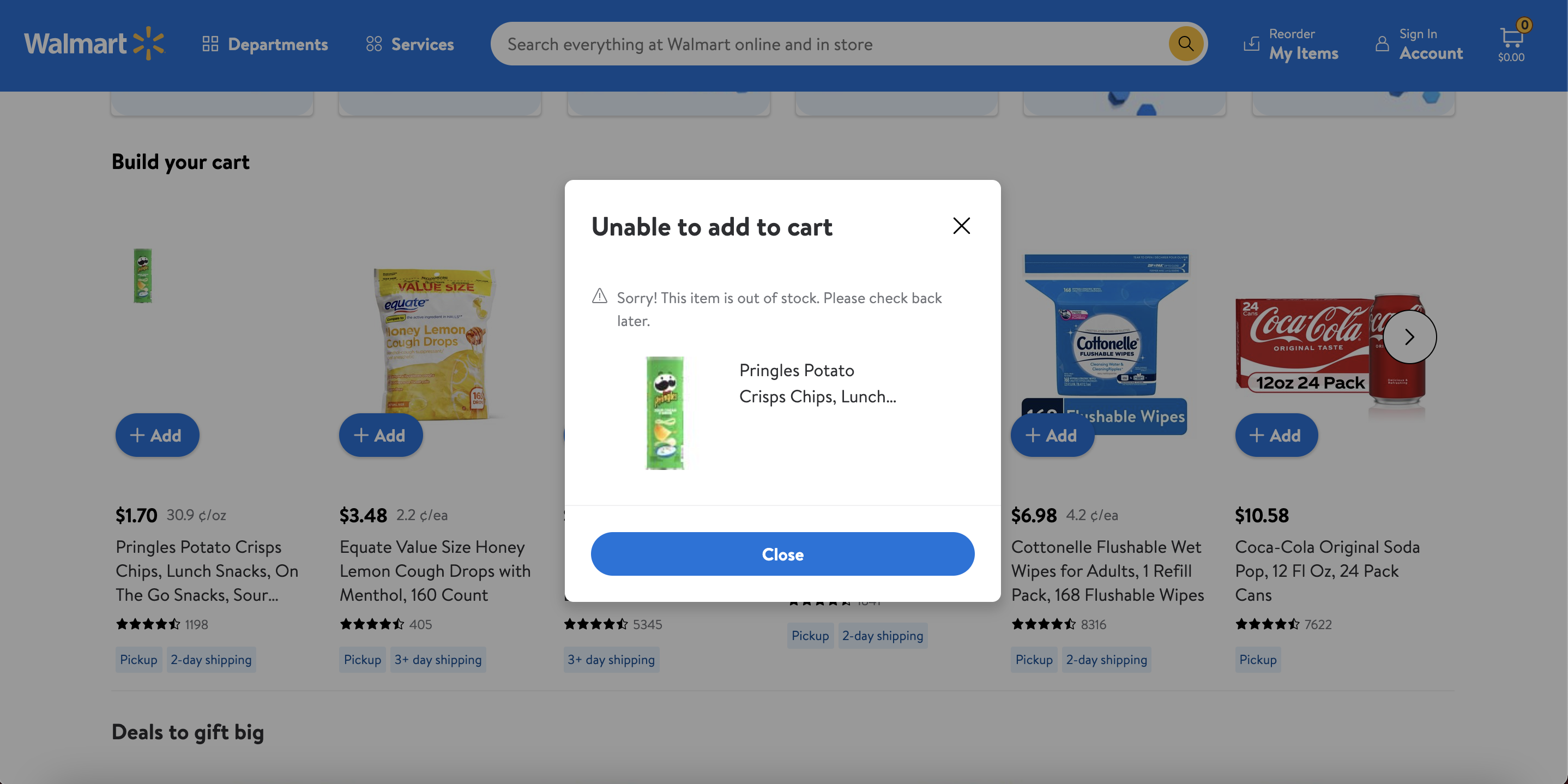 Walmart website could not put items into carts temporarily on Black Friday