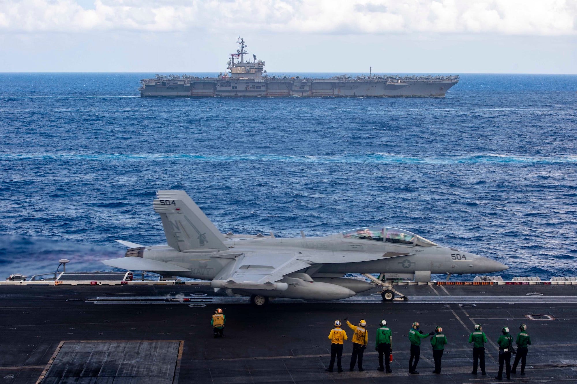 EA-18G Growler takes off from US Navy aircraft carrier Carl Vinson