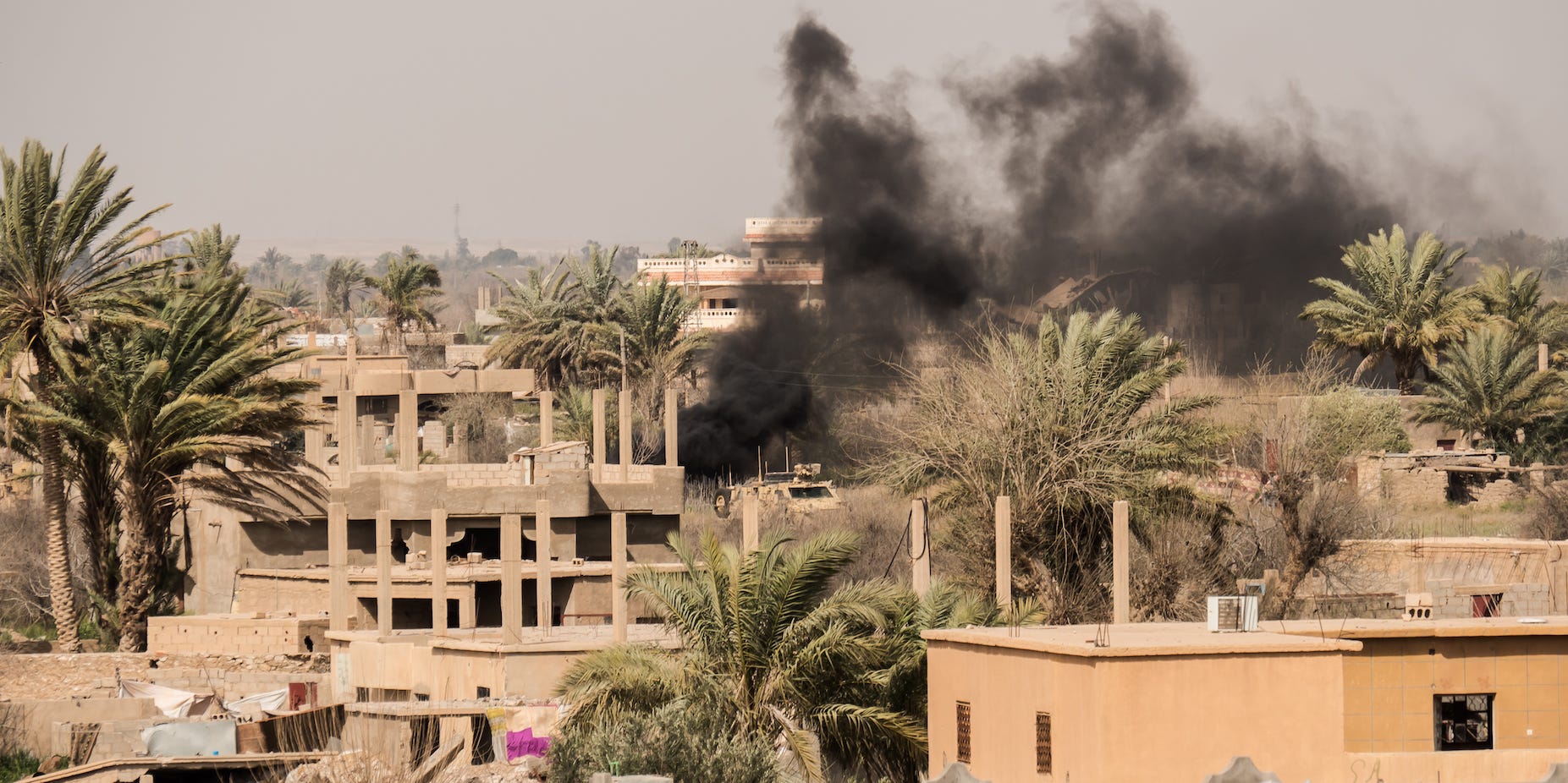 Smoke after the shelling of the Islamic State's last holdout of Baghouz in 2019.