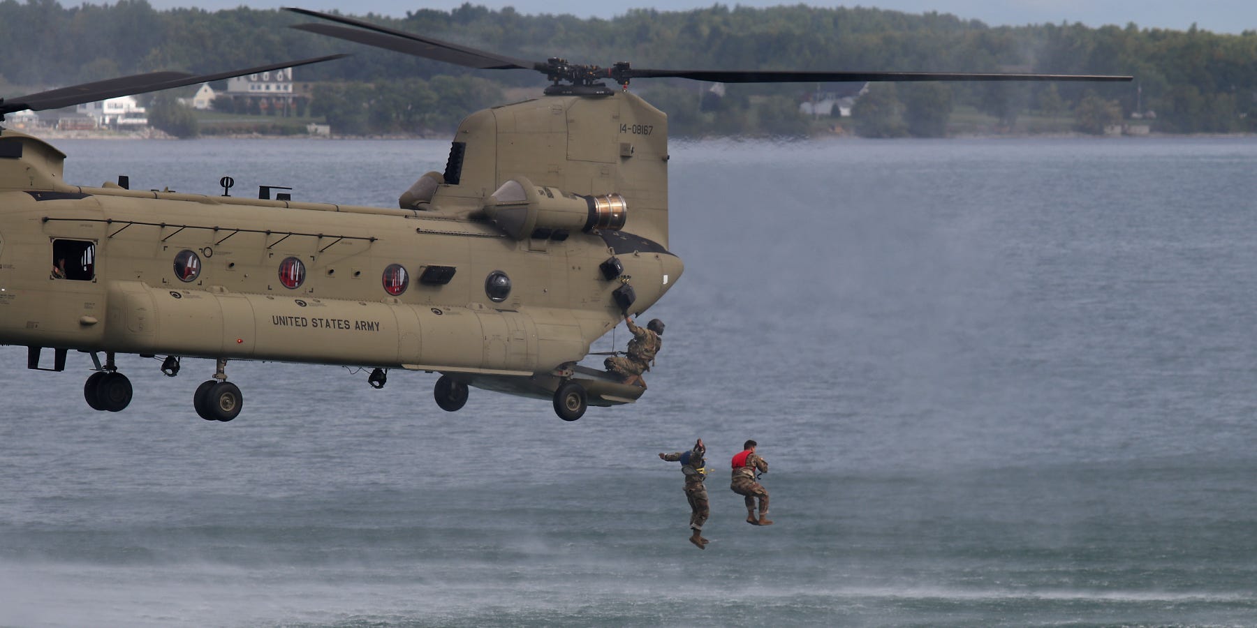 US soldiers conduct helocast training CH-47 helicopter