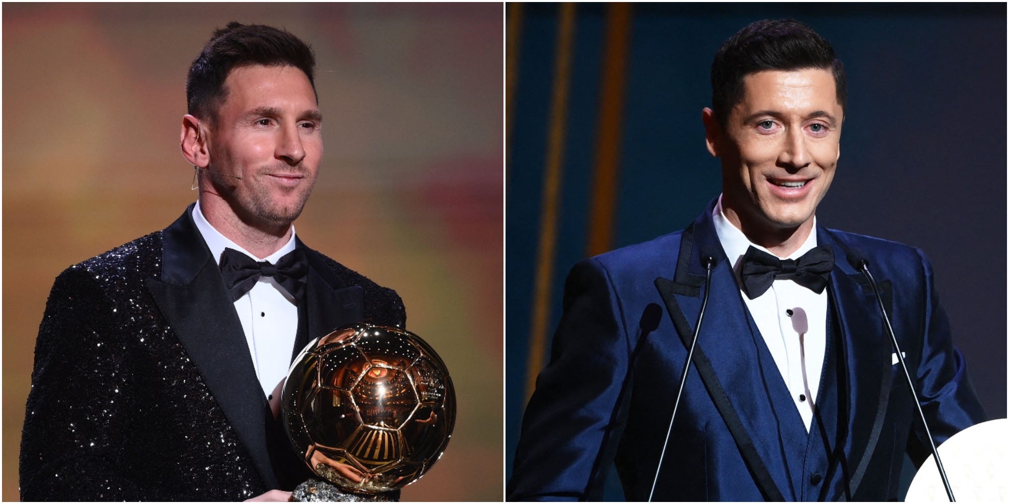 Lionel Messi and Robert Lewandowski at the 2021 Ballon d’Or ceremony
