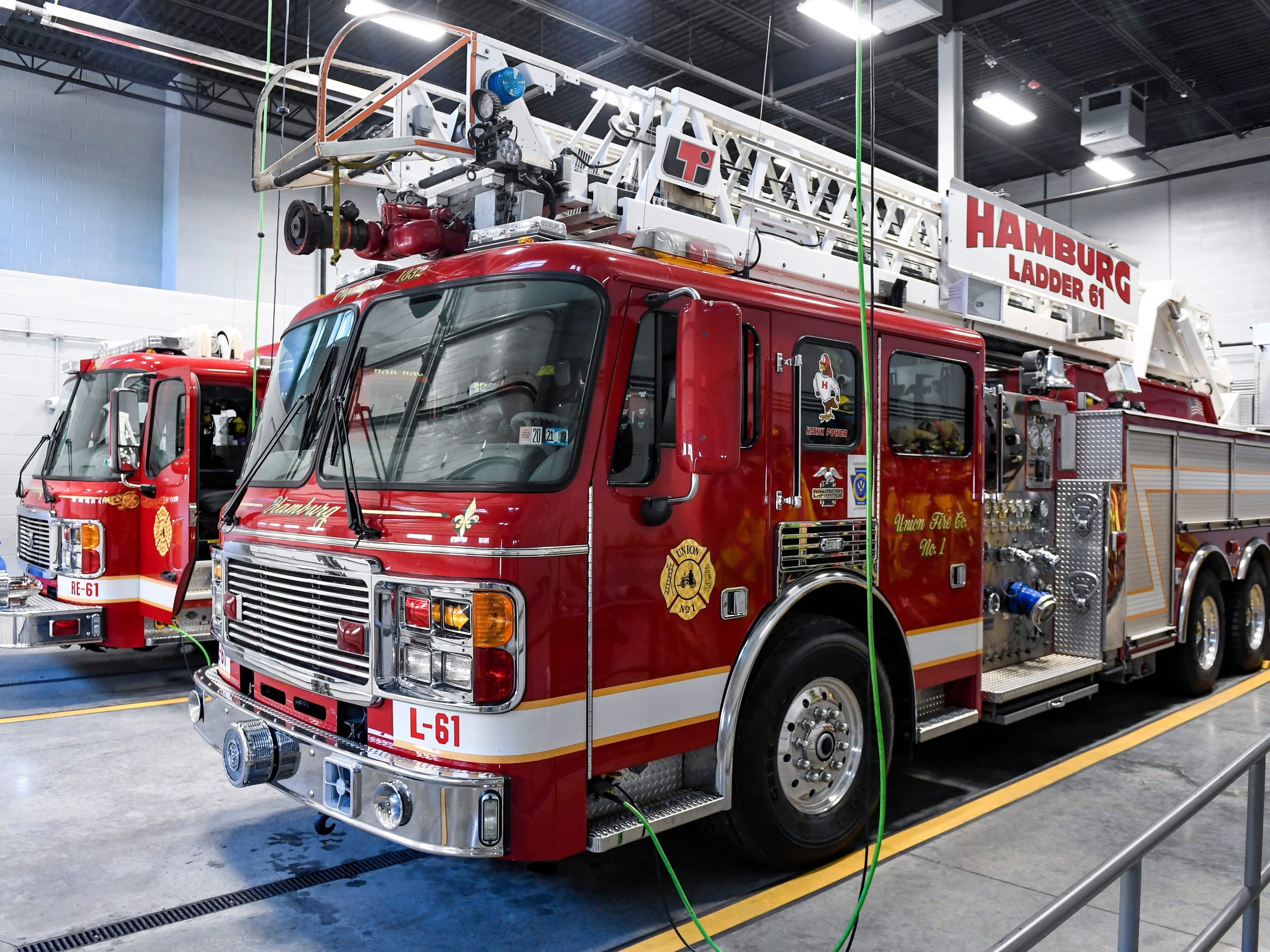 The trucks in the new bay at the station. At Union Fire Company #1 of Hamburg on South 4th Street in Hamburg PA Tuesday morning April 6, 2021.