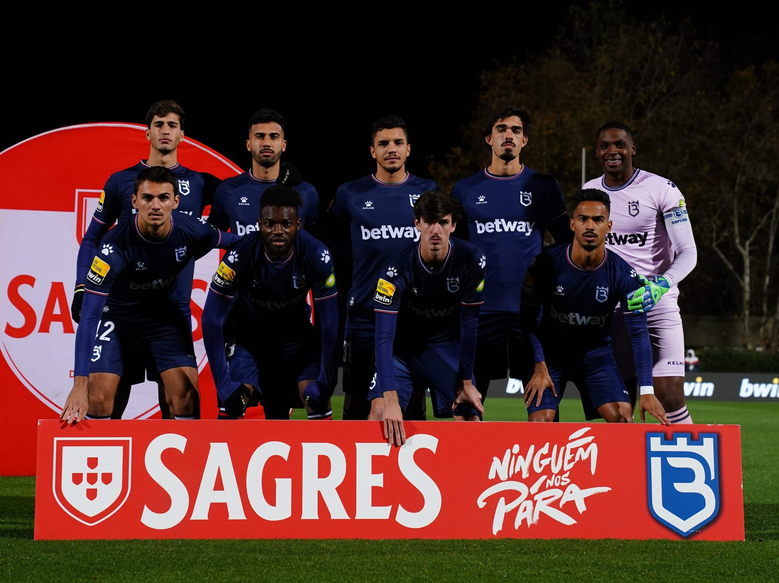 Belenenses SAD players pose for a team photo before the start of the Liga Bwin match between Belenenses SAD and SL Benfica