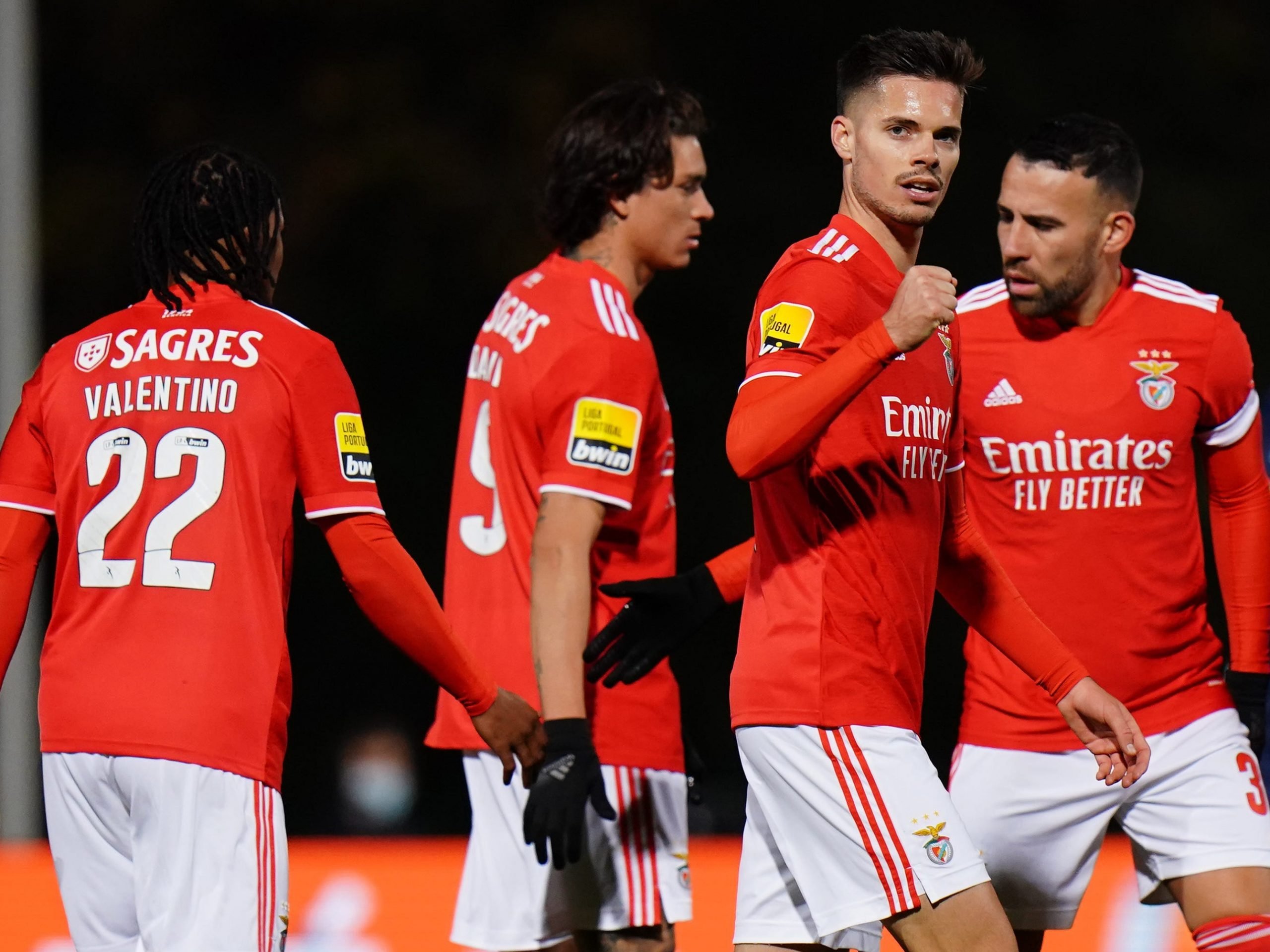 Julian Weigl of SL Benfica celebrates after scoring a goal during the Liga Bwin match between Belenenses SAD and SL Benfica