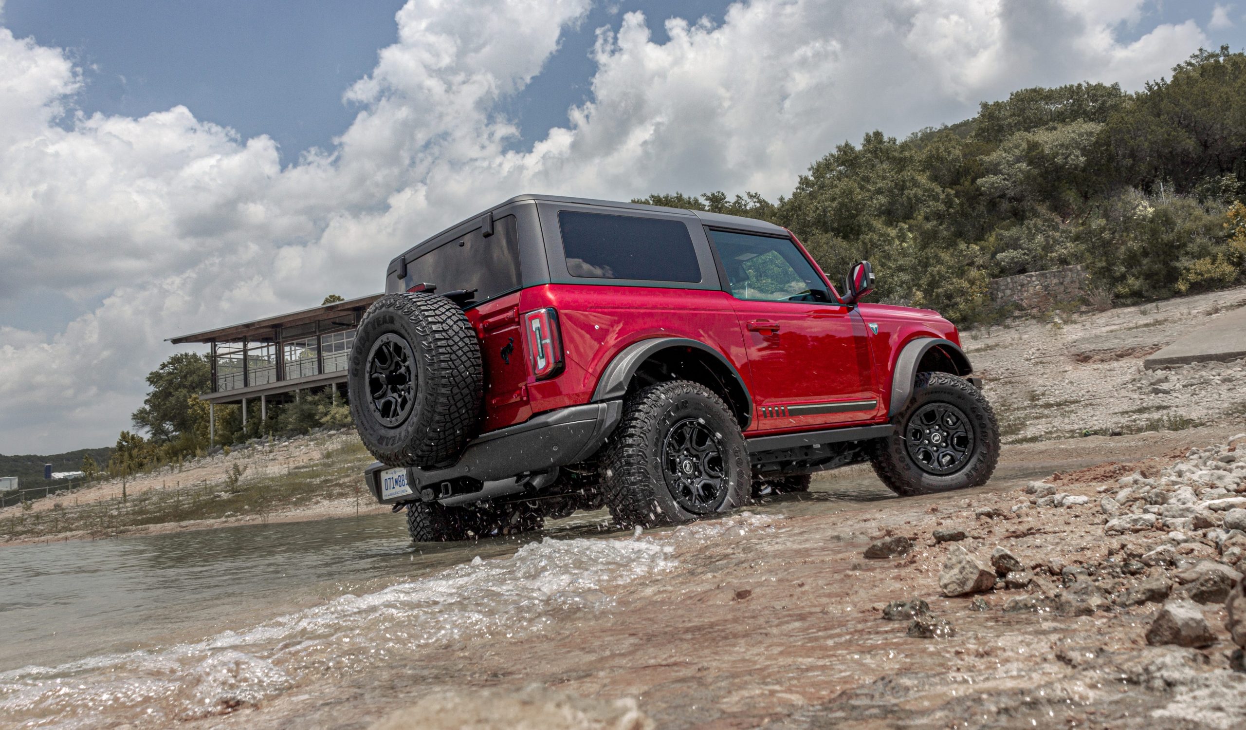 The new Ford Bronco in a lake.