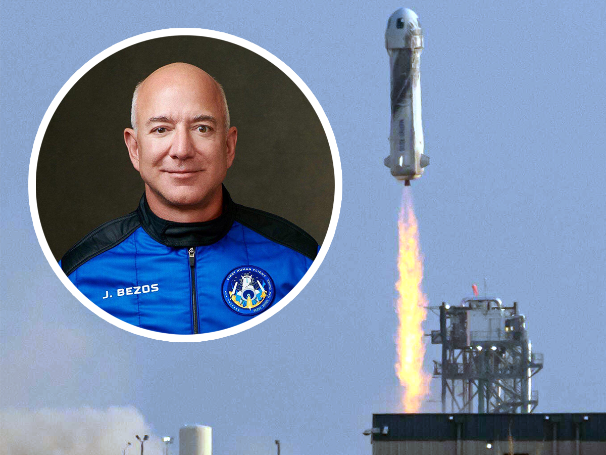 Jeff Bezos launches into space on Blue Origin