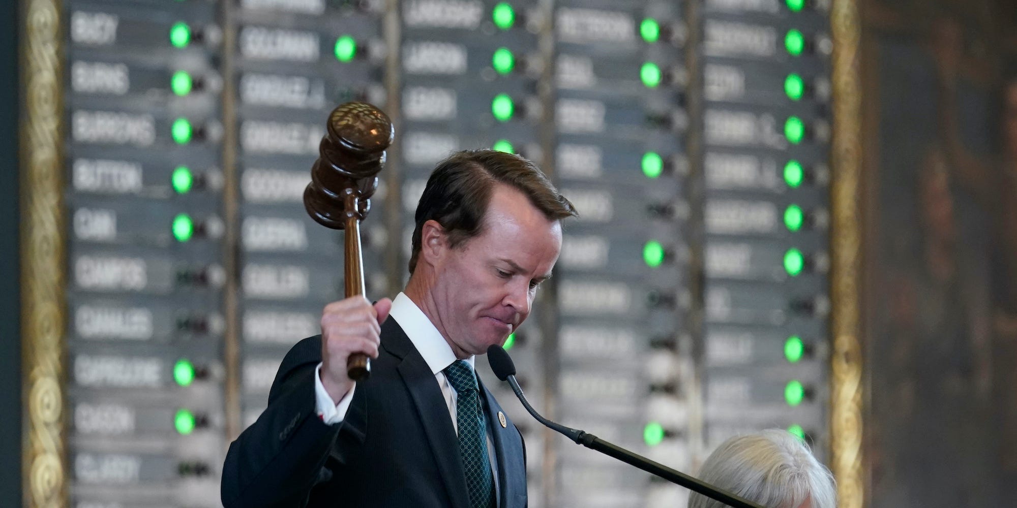 Speaker of the House Dade Phelan, R-Orange, presided as they House prepared to debate voting bill SB1, Thursday, Aug. 26, 2021, in Austin, Texas.