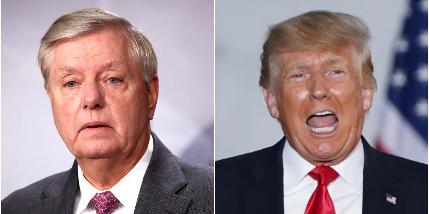 Lindsey Graham, left, and Donald Trump, right.