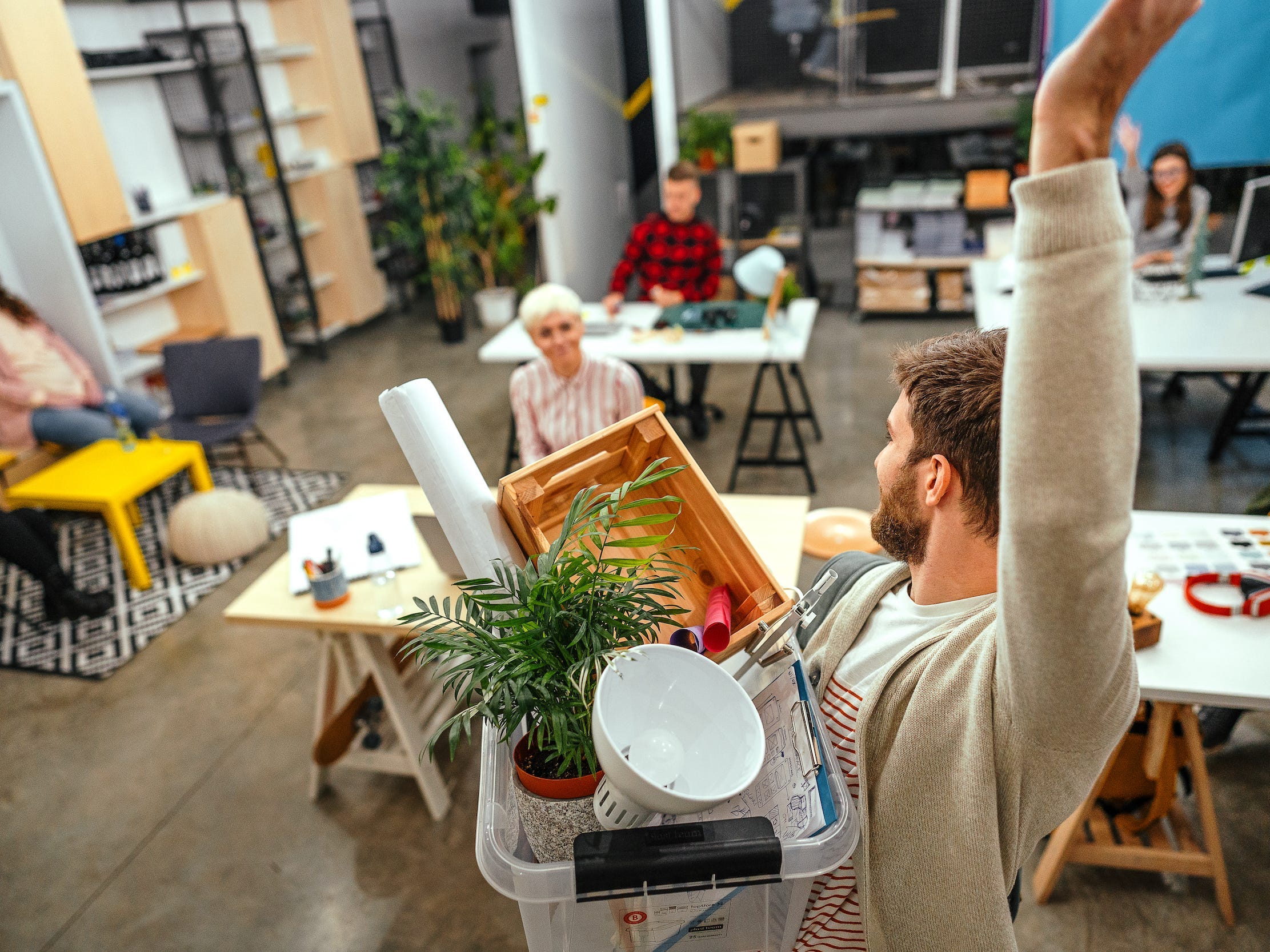 Worker quitting office goodbye